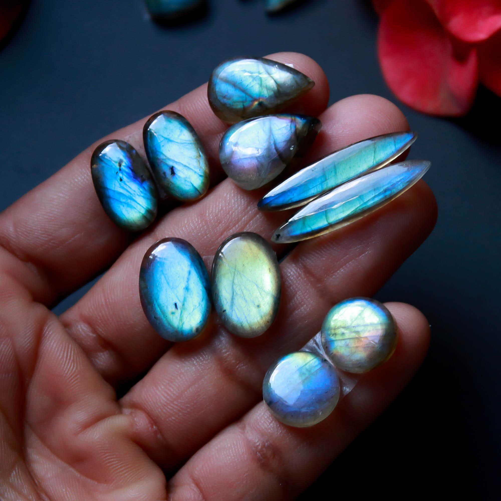 7Pairs 97Cts Natural Labradorite Gemstone Cabochon Pairs Lot 27x5 10x9mm 18512