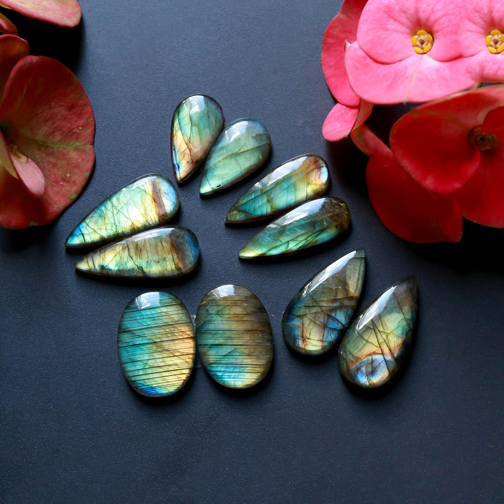 5Pairs 123Cts Natural Labradorite Gemstone Cabochon Pairs Lot 25x11 19x9mm 18513