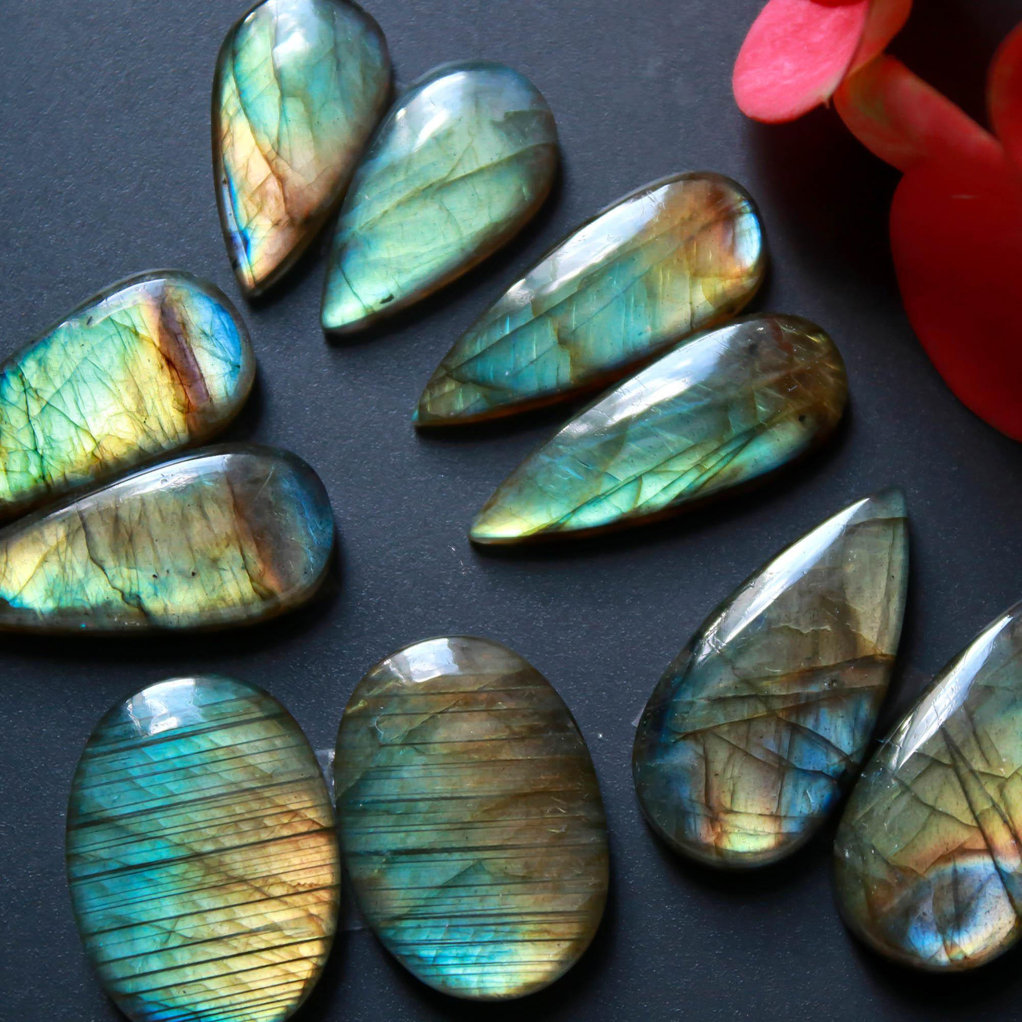 5Pairs 123Cts Natural Labradorite Gemstone Cabochon Pairs Lot 25x11 19x9mm 18513