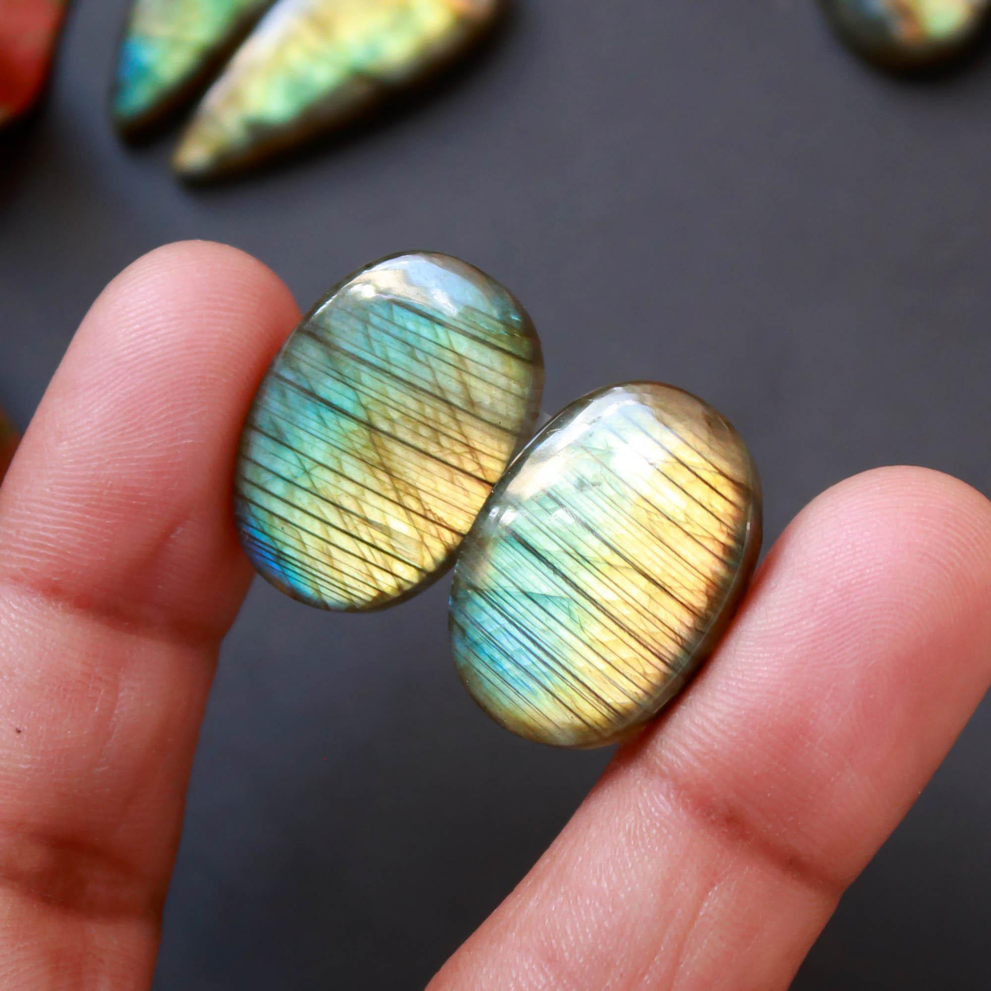 5Pairs 123Cts Natural Labradorite Gemstone Cabochon Pairs Lot 25x11 19x9mm 18513