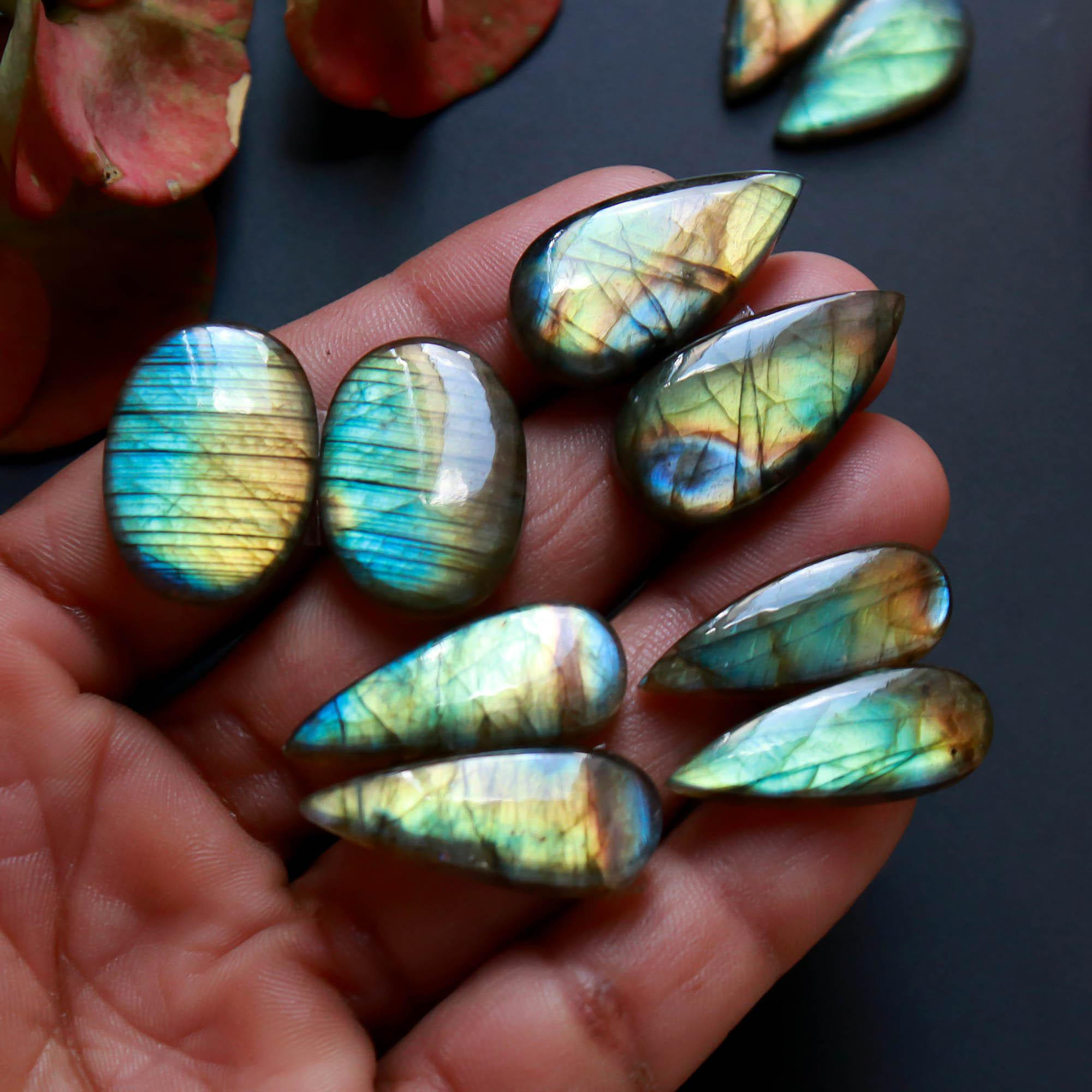 5Pairs 123Cts Natural Labradorite Gemstone Cabochon Pairs Lot 25x11 19x9mm 18513