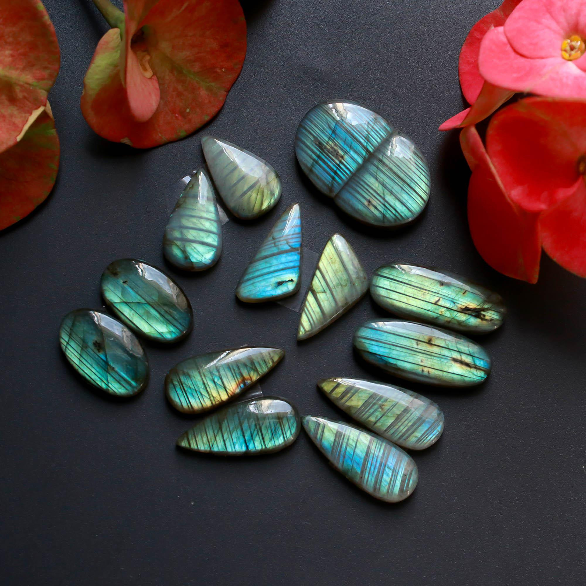 6Pairs 135Cts Natural Labradorite Gemstone Cabochon Pairs25x10 19x10mm 18516