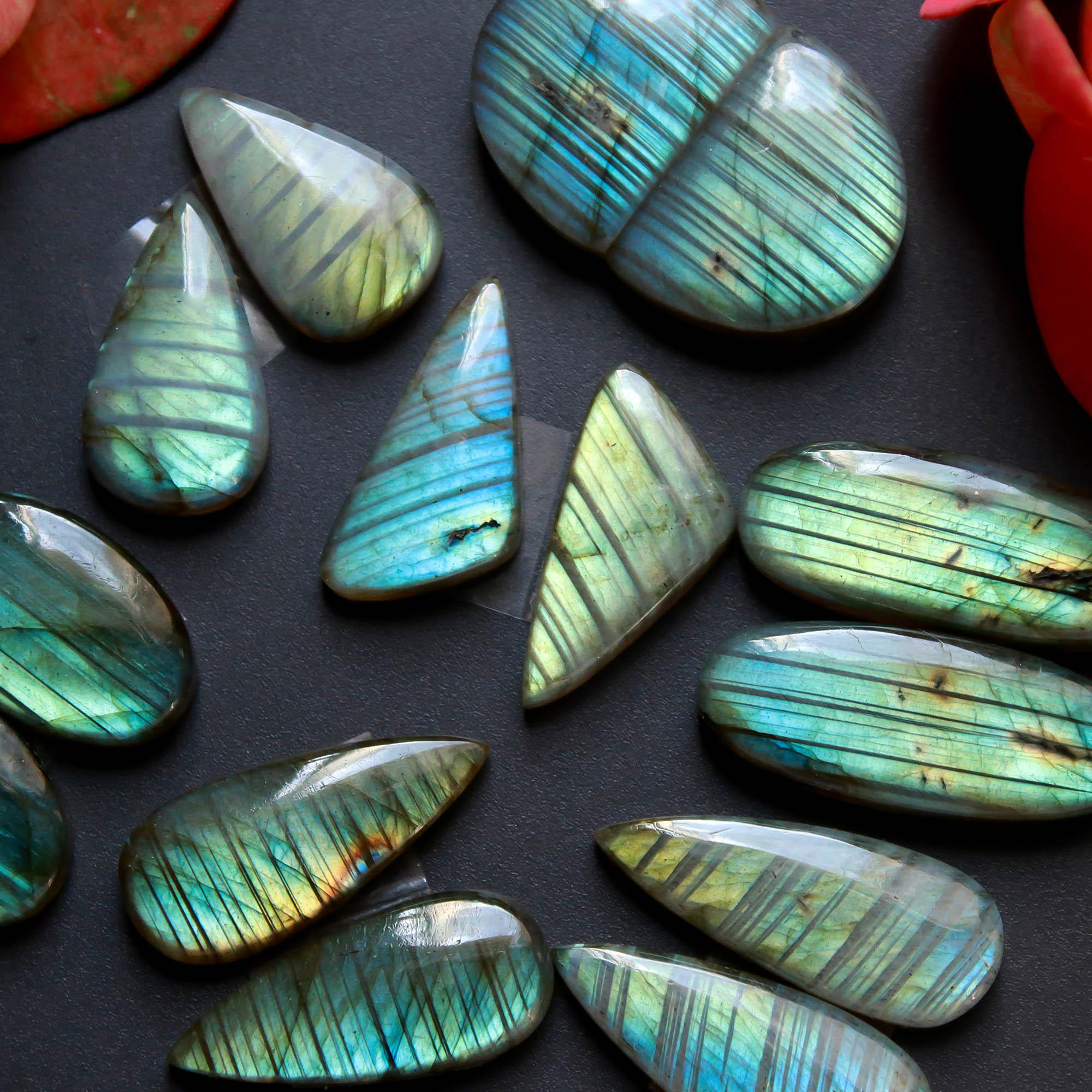 6Pairs 135Cts Natural Labradorite Gemstone Cabochon Pairs25x10 19x10mm 18516