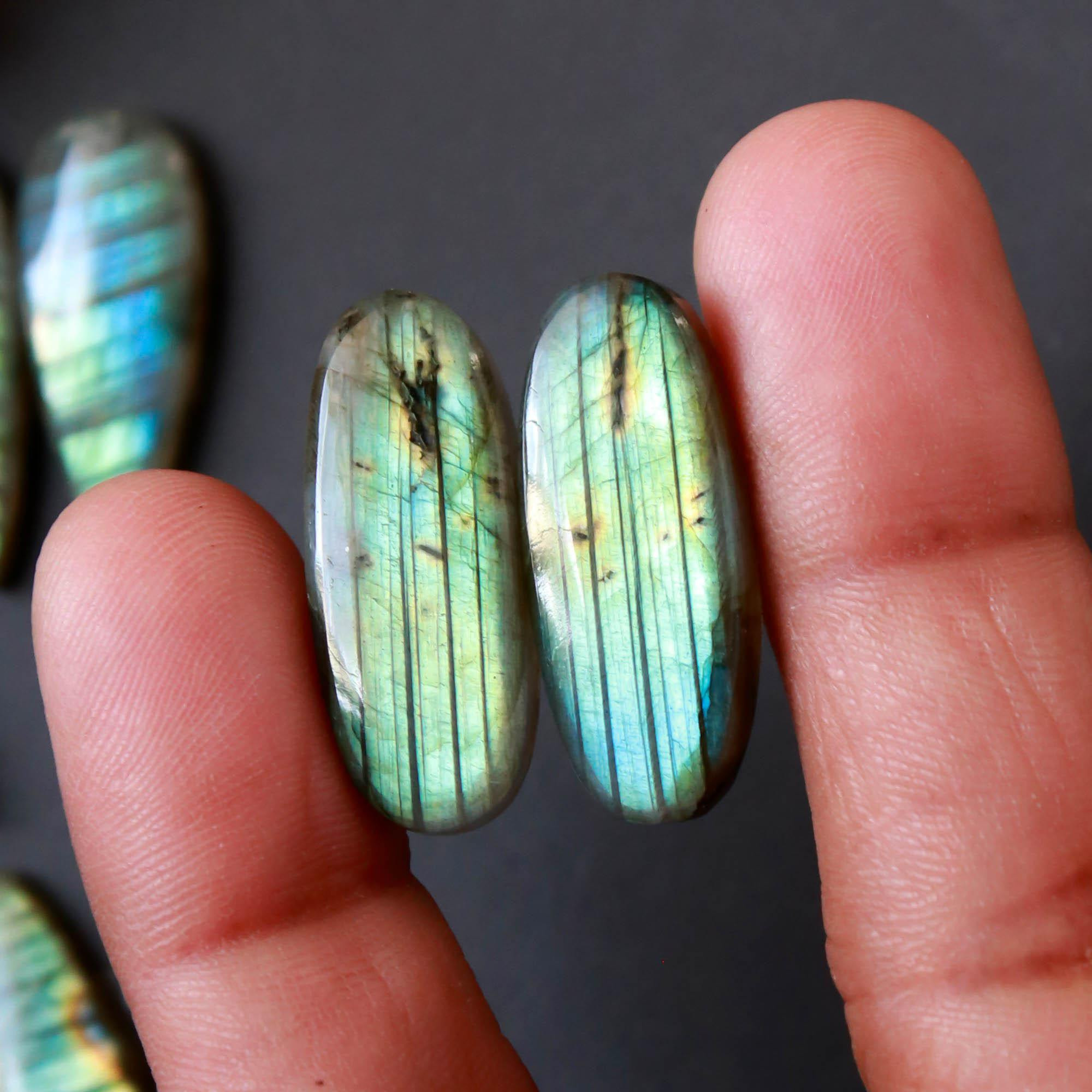 6Pairs 135Cts Natural Labradorite Gemstone Cabochon Pairs25x10 19x10mm 18516