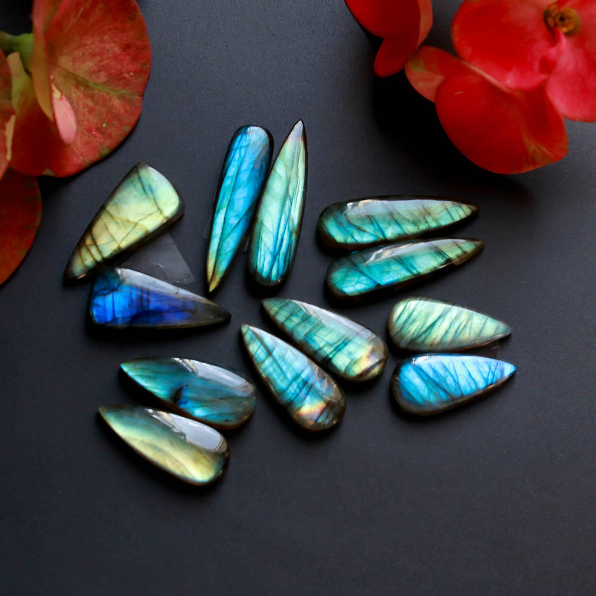 6Pairs 121Cts Natural Labradorite Gemstone Cabochon Pairs Lot 30x6 20x9mm 18517