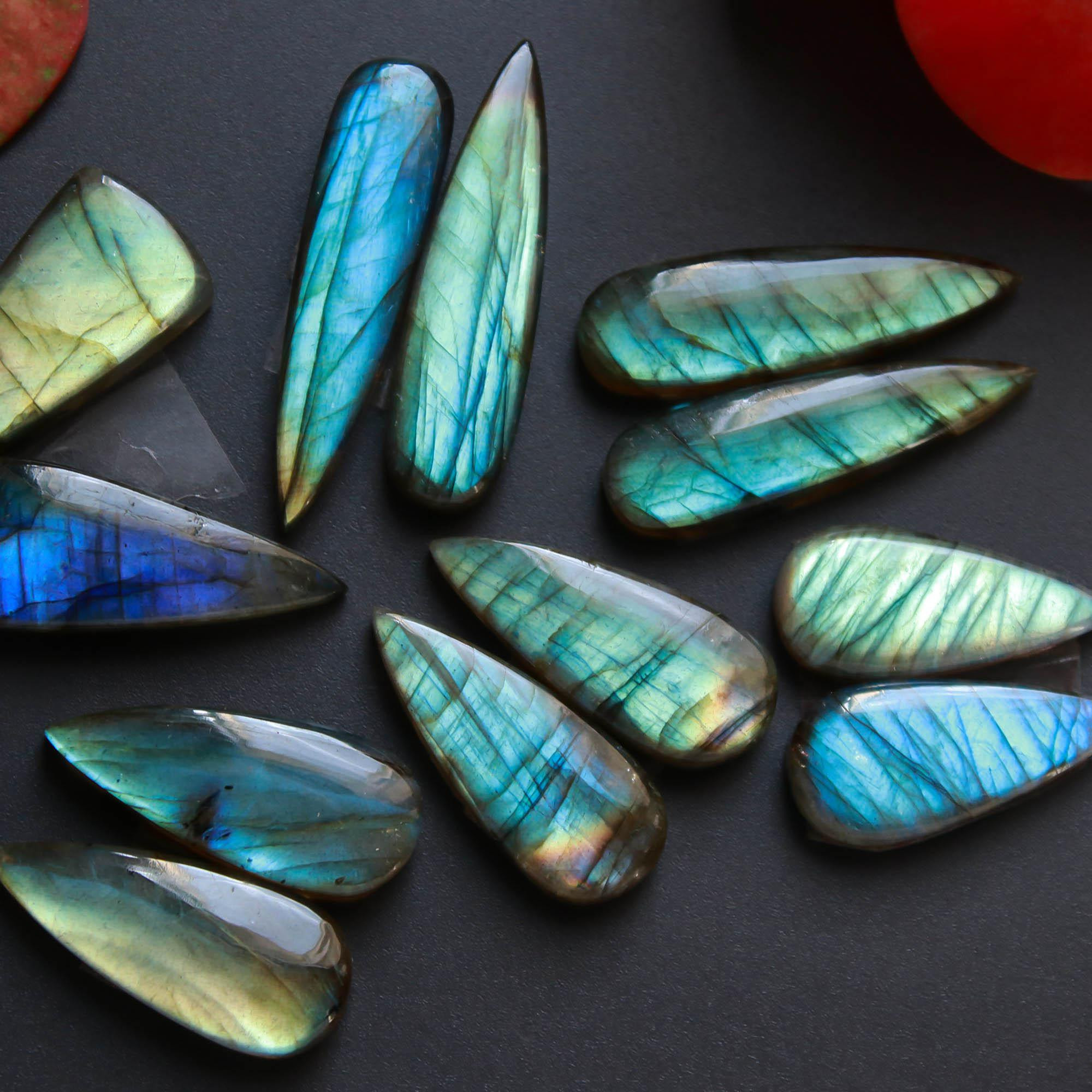 6Pairs 121Cts Natural Labradorite Gemstone Cabochon Pairs Lot 30x6 20x9mm 18517