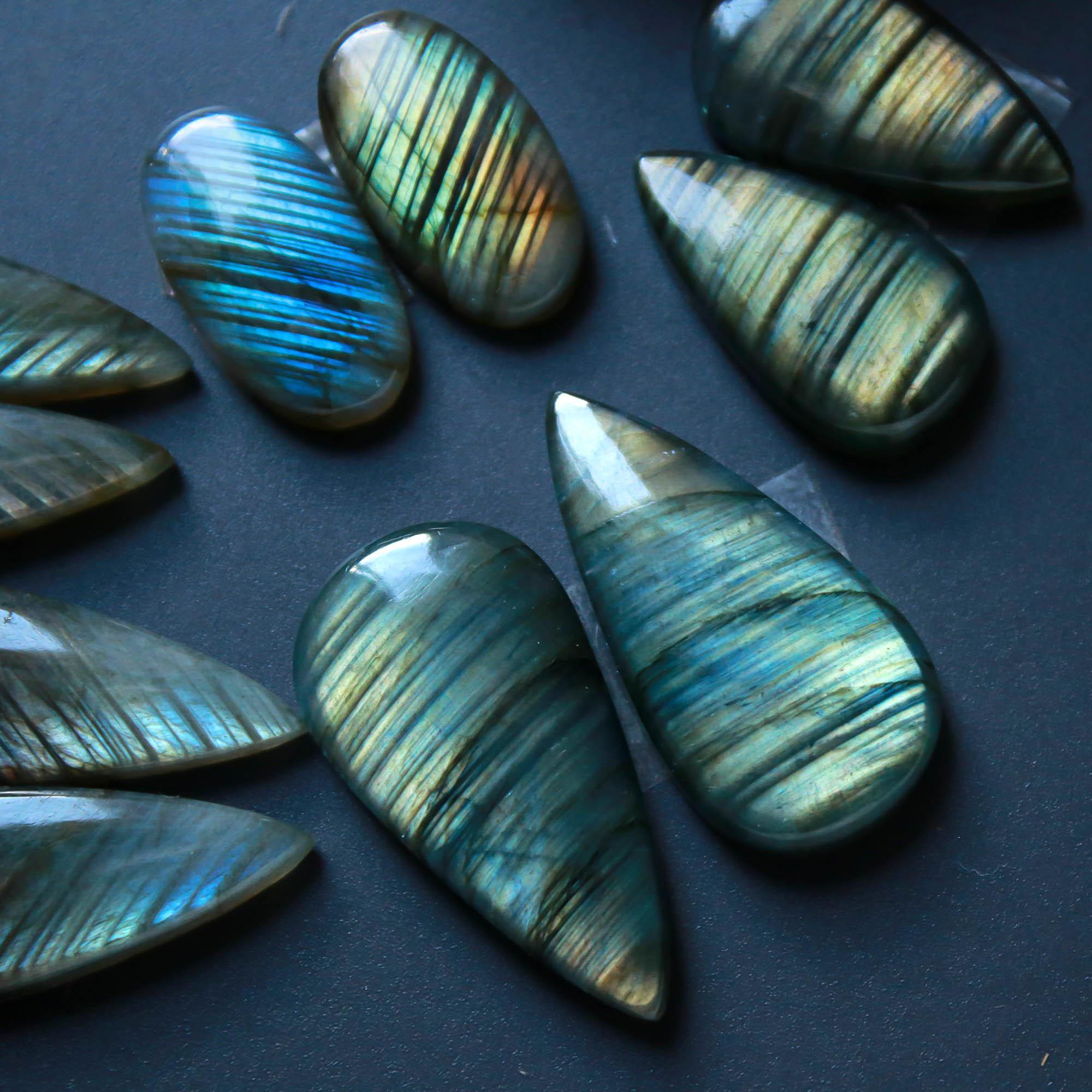 5Pairs 129Cts Natural Labradorite Gemstone Cabochon Pairs30x15 19x10mm 18522