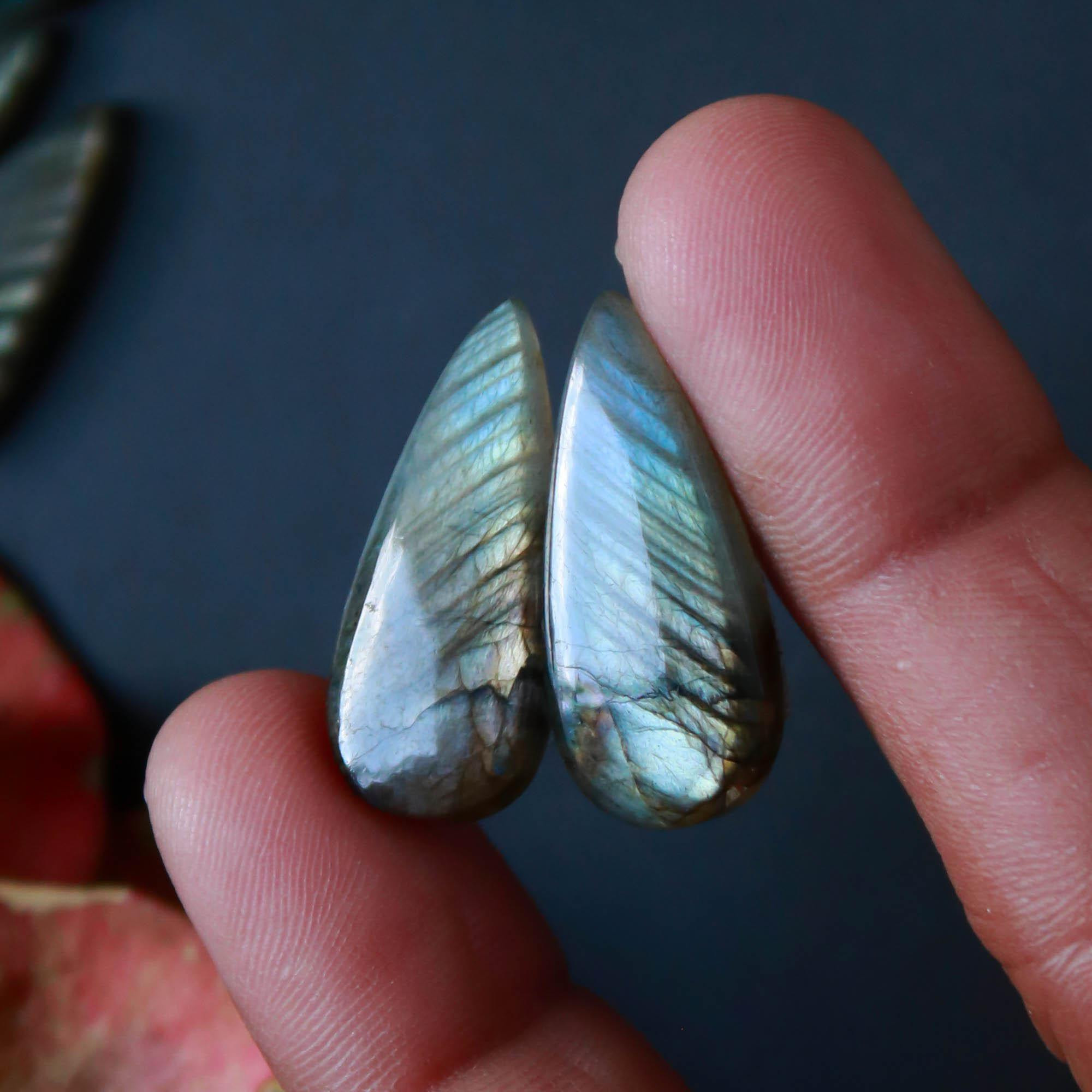 5Pairs 129Cts Natural Labradorite Gemstone Cabochon Pairs30x15 19x10mm 18522