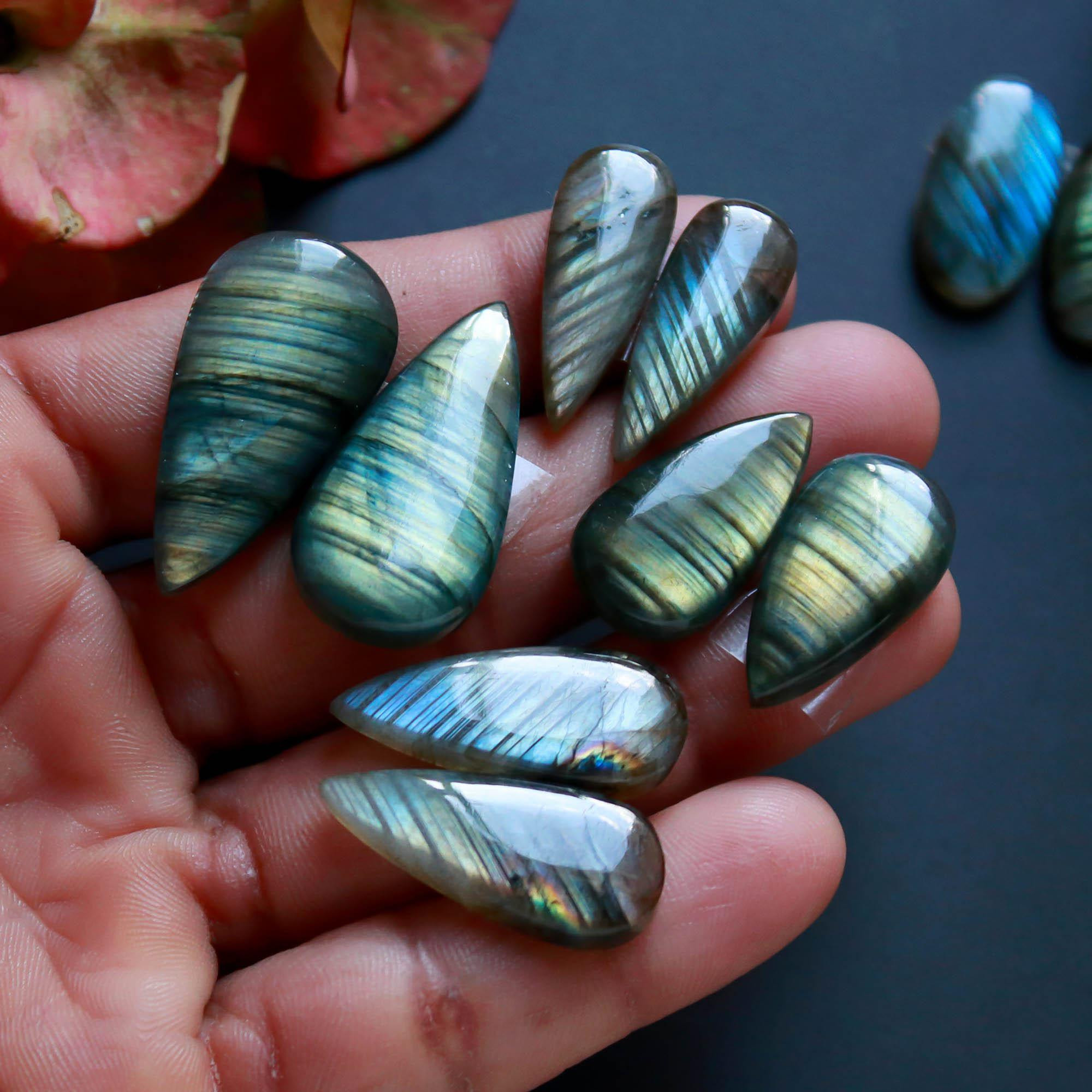5Pairs 129Cts Natural Labradorite Gemstone Cabochon Pairs30x15 19x10mm 18522