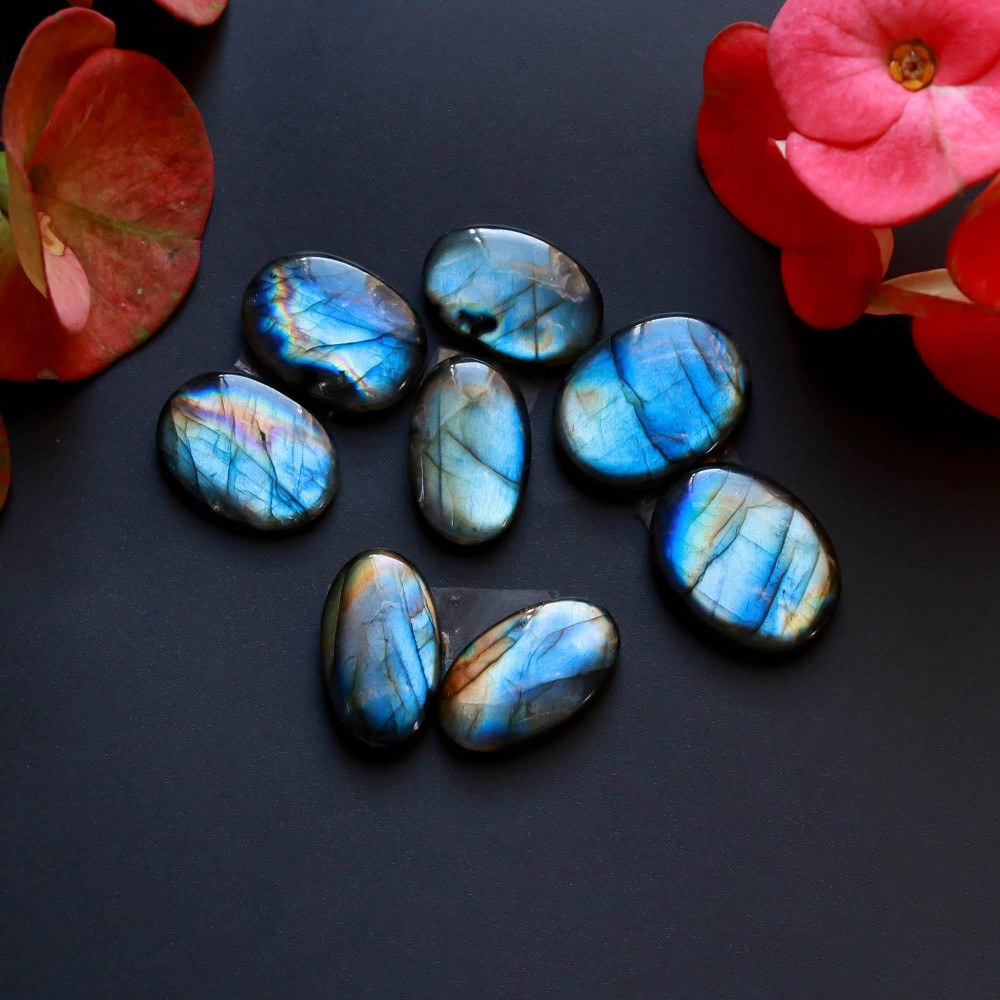 Image of 4Pairs 105Cts Natural Labradorite Gemstone Cabochon Pairs20x15 20x10mm #18523