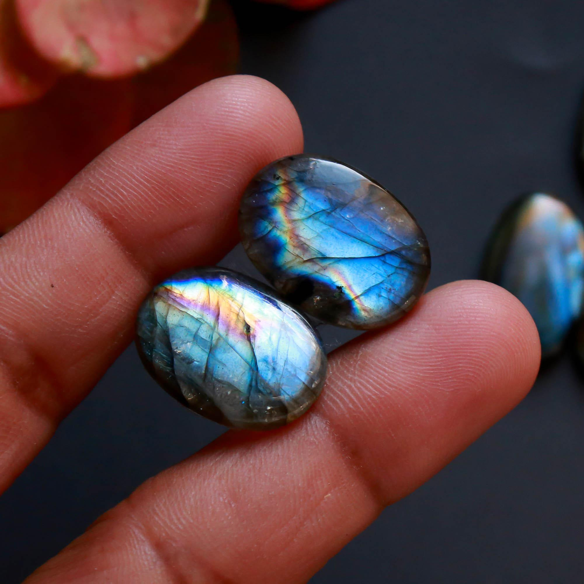 4Pairs 105Cts Natural Labradorite Gemstone Cabochon Pairs20x15 20x10mm 18523