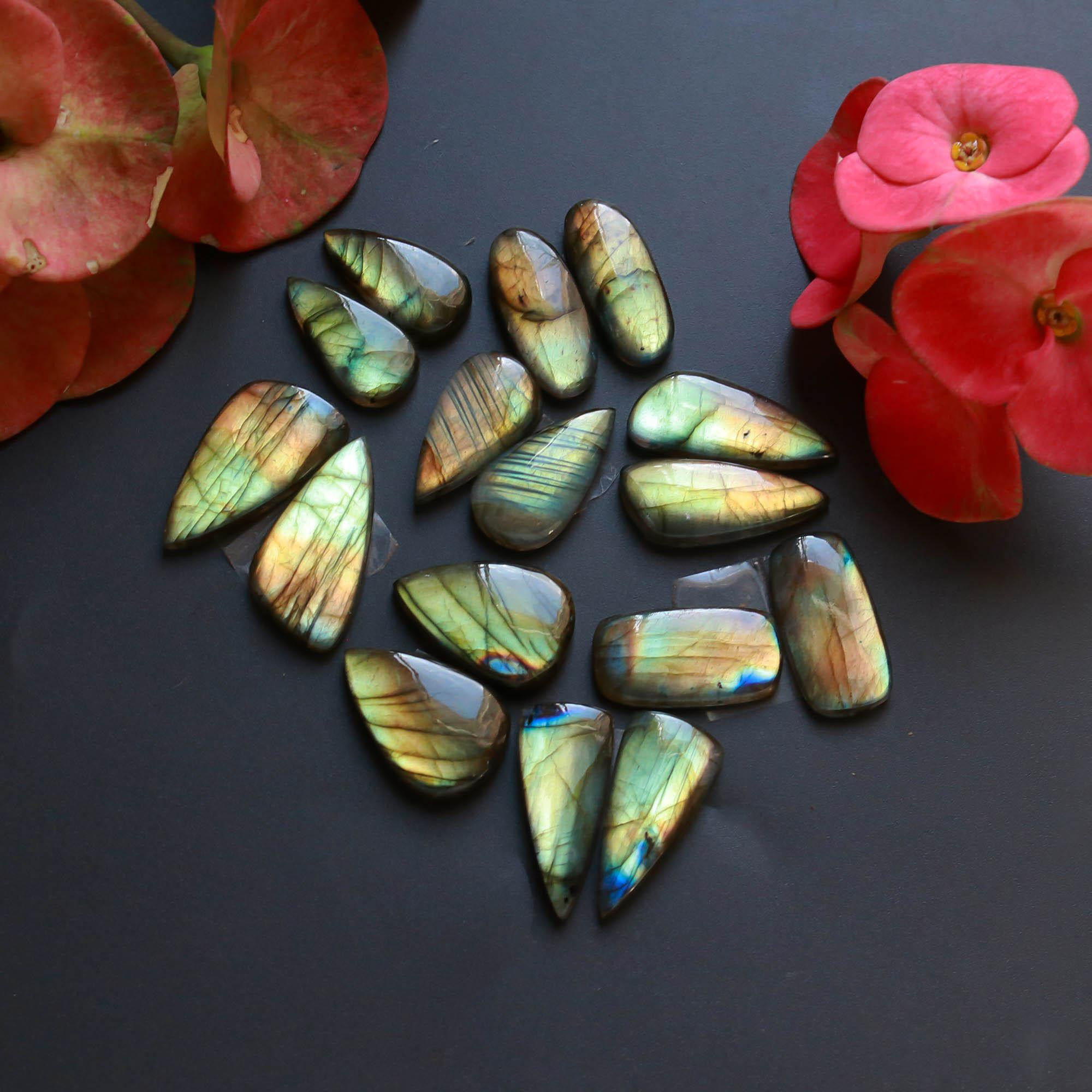 8Pairs 166Cts Natural Labradorite Gemstone Cabochon Pairs25x12 20x10mm 18524