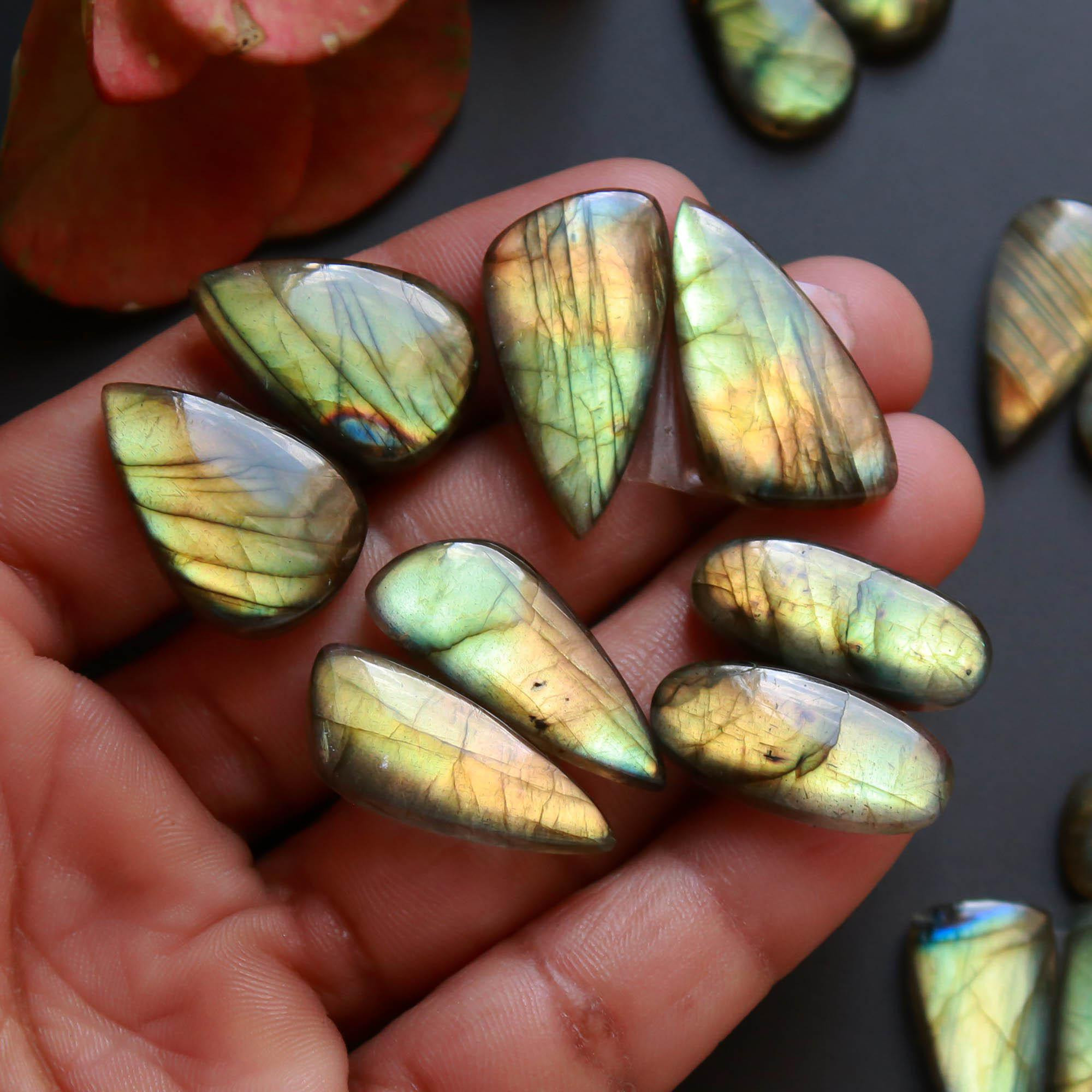 8Pairs 166Cts Natural Labradorite Gemstone Cabochon Pairs25x12 20x10mm 18524