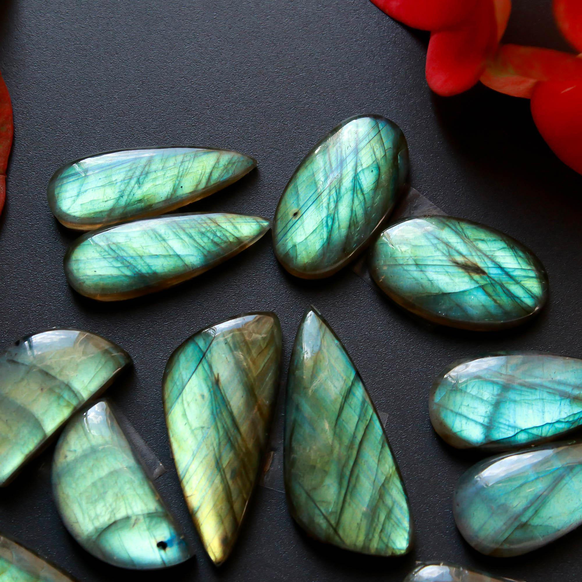 8Pairs 168Cts Natural Labradorite Gemstone Cabochon Pairs Lot 30x10 15x5mm 18525