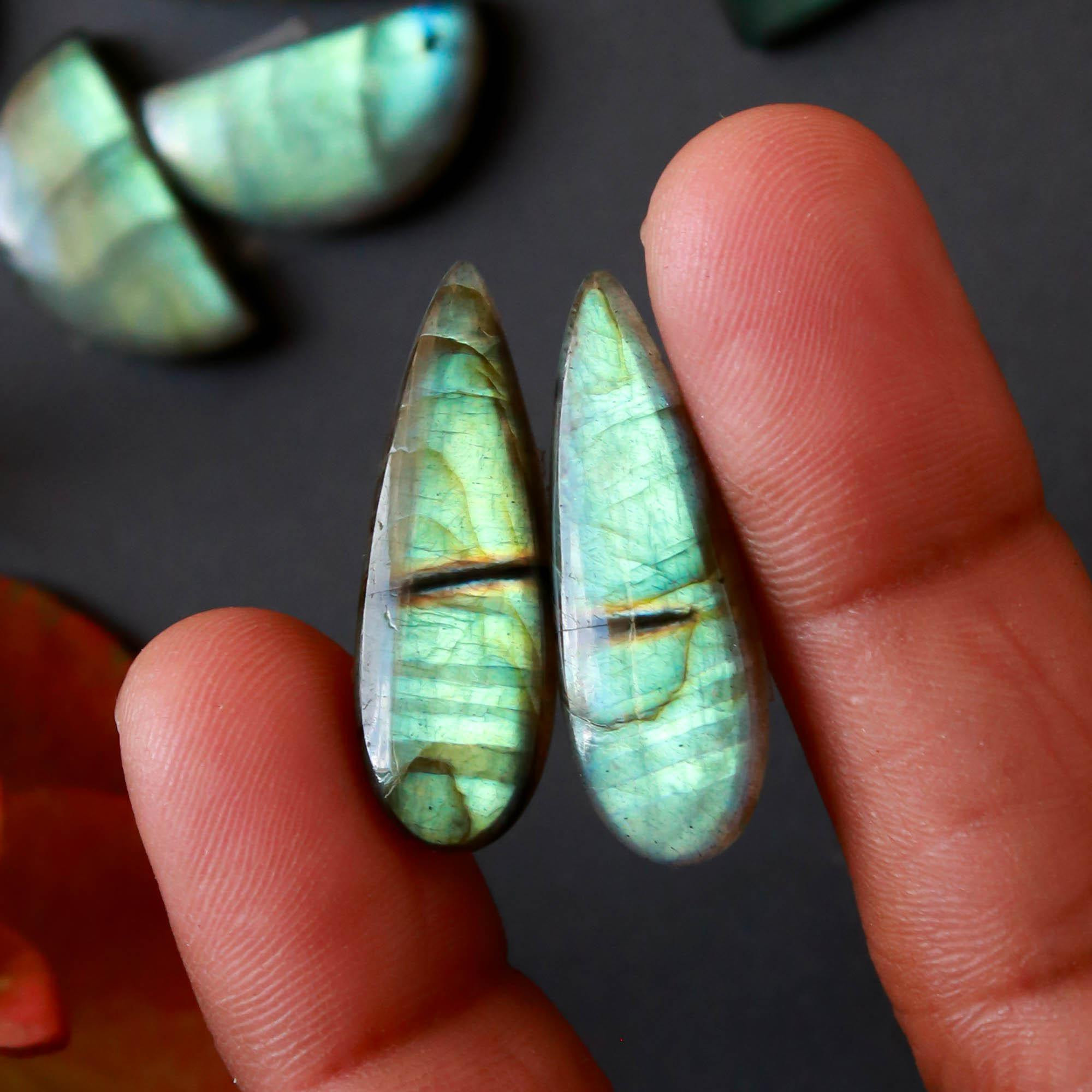 8Pairs 168Cts Natural Labradorite Gemstone Cabochon Pairs Lot 30x10 15x5mm 18525