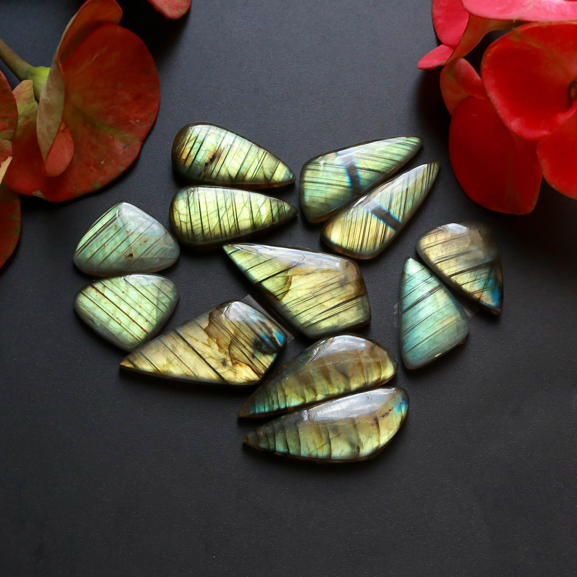 6Pairs 156Cts Natural Labradorite Gemstone Cabochon Pairs30x15 19x13mm 18526