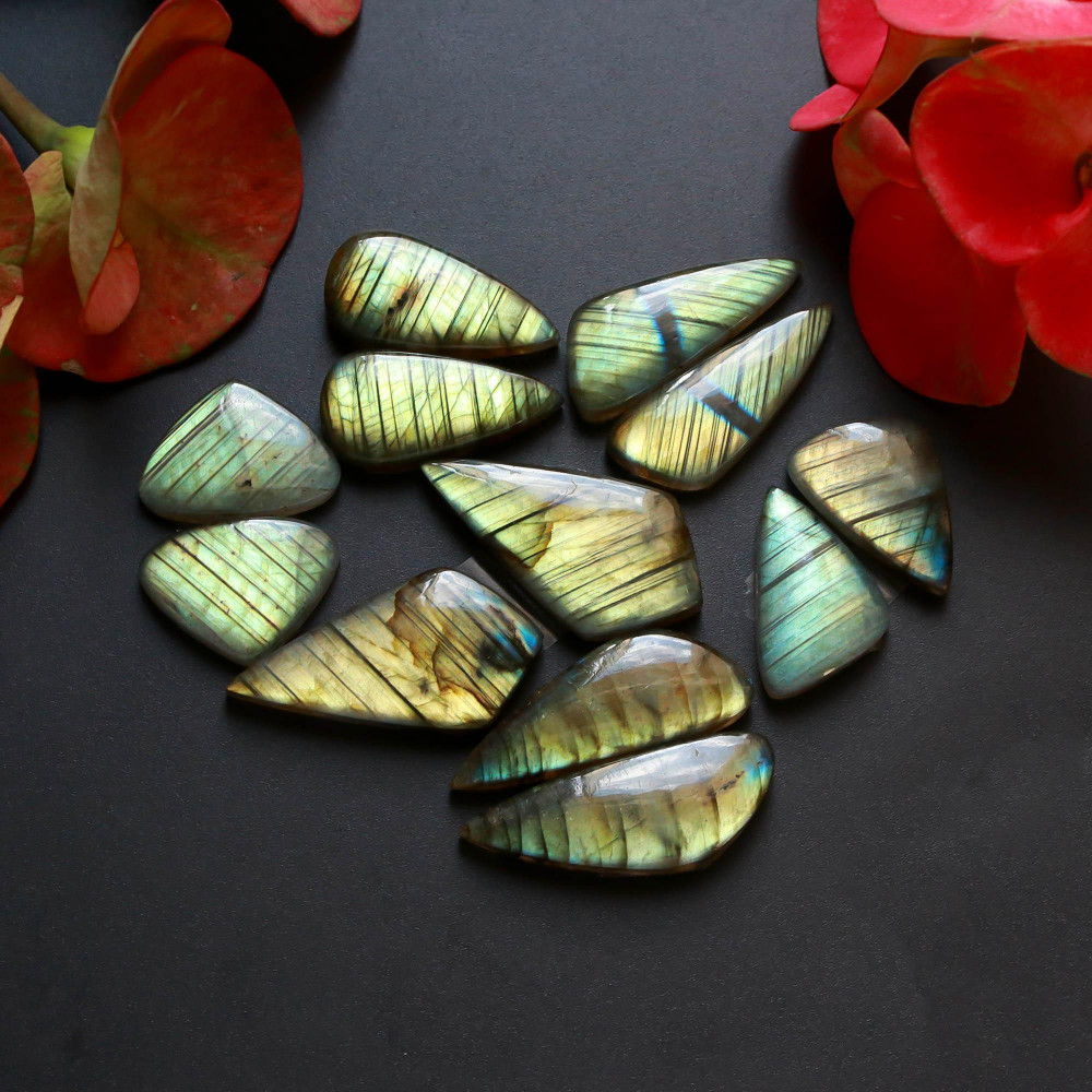 Image of 6Pairs 156Cts Natural Labradorite Gemstone Cabochon Pairs30x15 19x13mm #18526