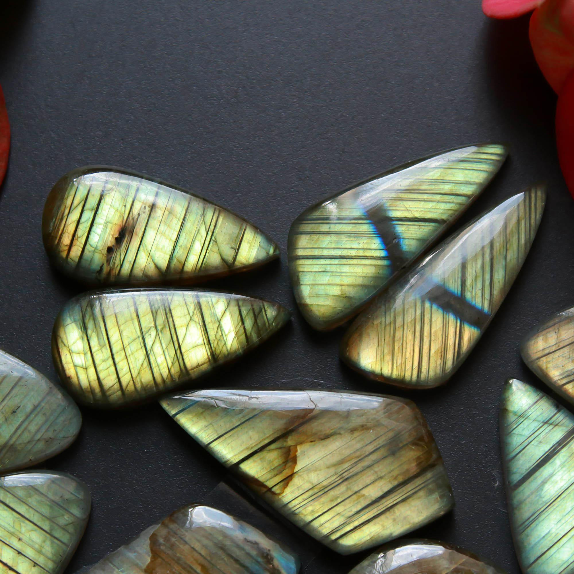 6Pairs 156Cts Natural Labradorite Gemstone Cabochon Pairs30x15 19x13mm 18526