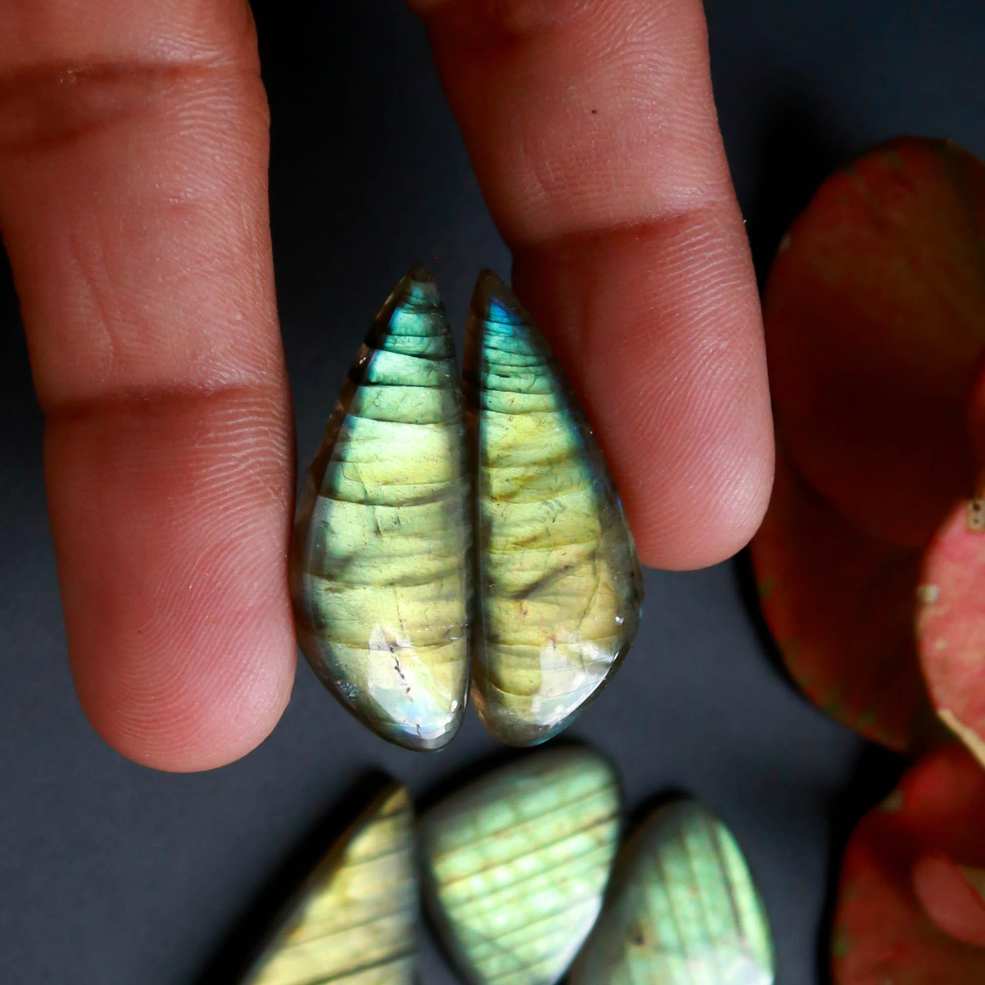 6Pairs 156Cts Natural Labradorite Gemstone Cabochon Pairs30x15 19x13mm 18526