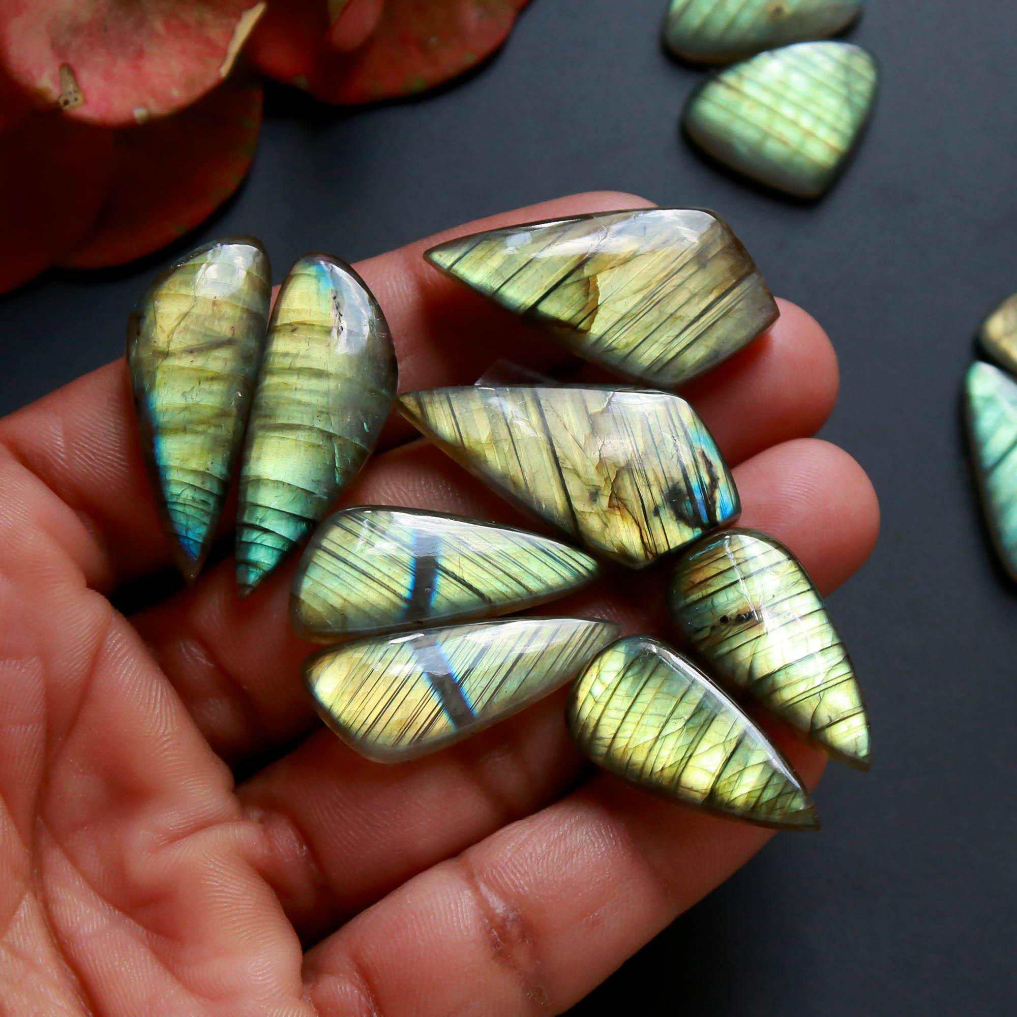 6Pairs 156Cts Natural Labradorite Gemstone Cabochon Pairs30x15 19x13mm 18526