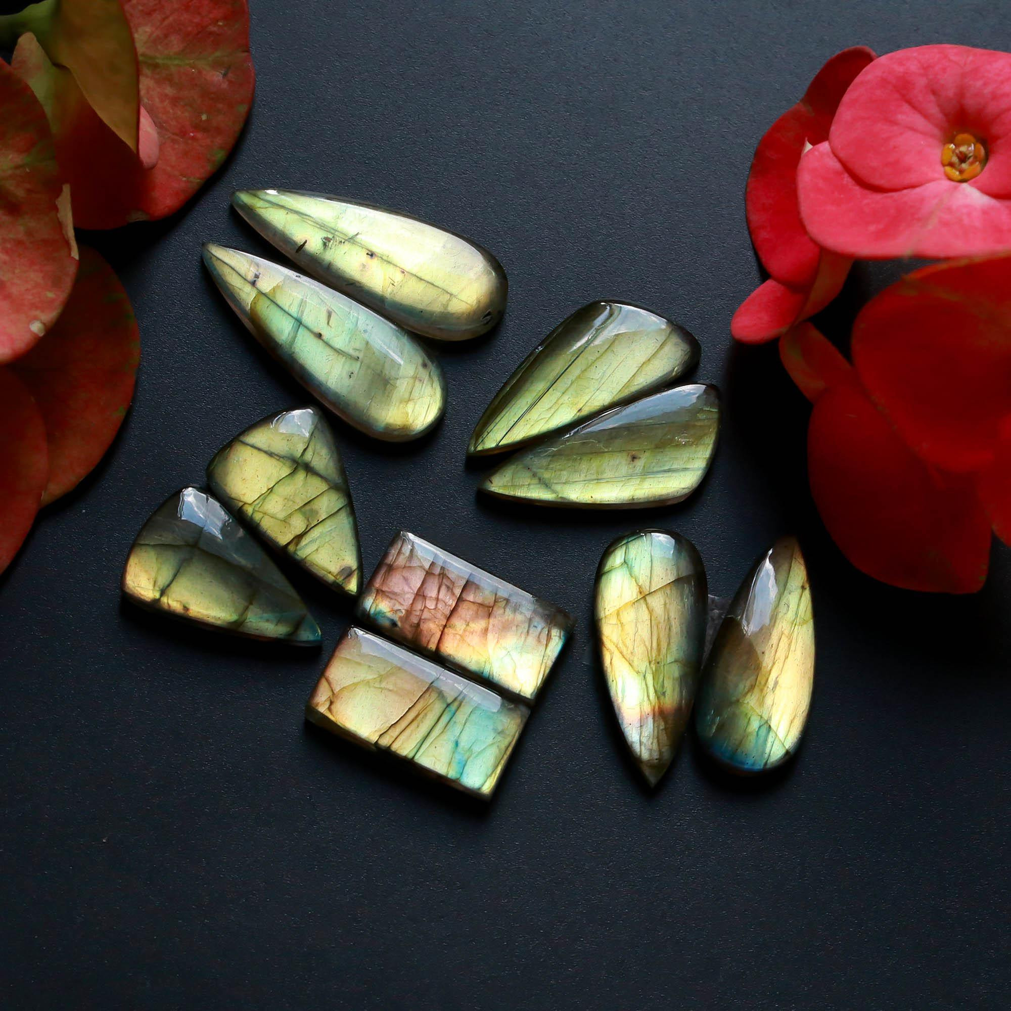 5Pairs 108Cts Natural Labradorite Gemstone Cabochon Pairs Lot 30x10 20x9mm 18527