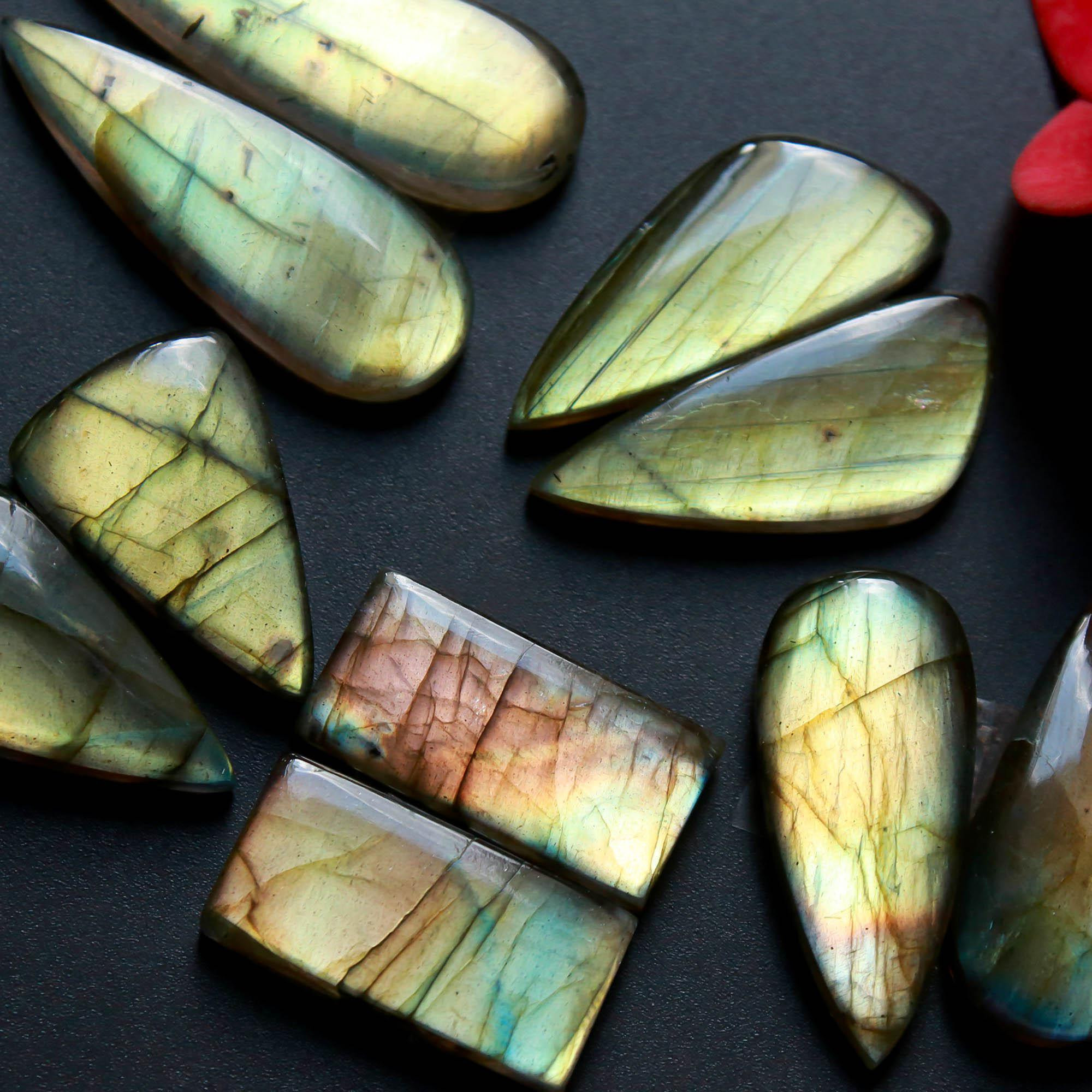 5Pairs 108Cts Natural Labradorite Gemstone Cabochon Pairs Lot 30x10 20x9mm 18527