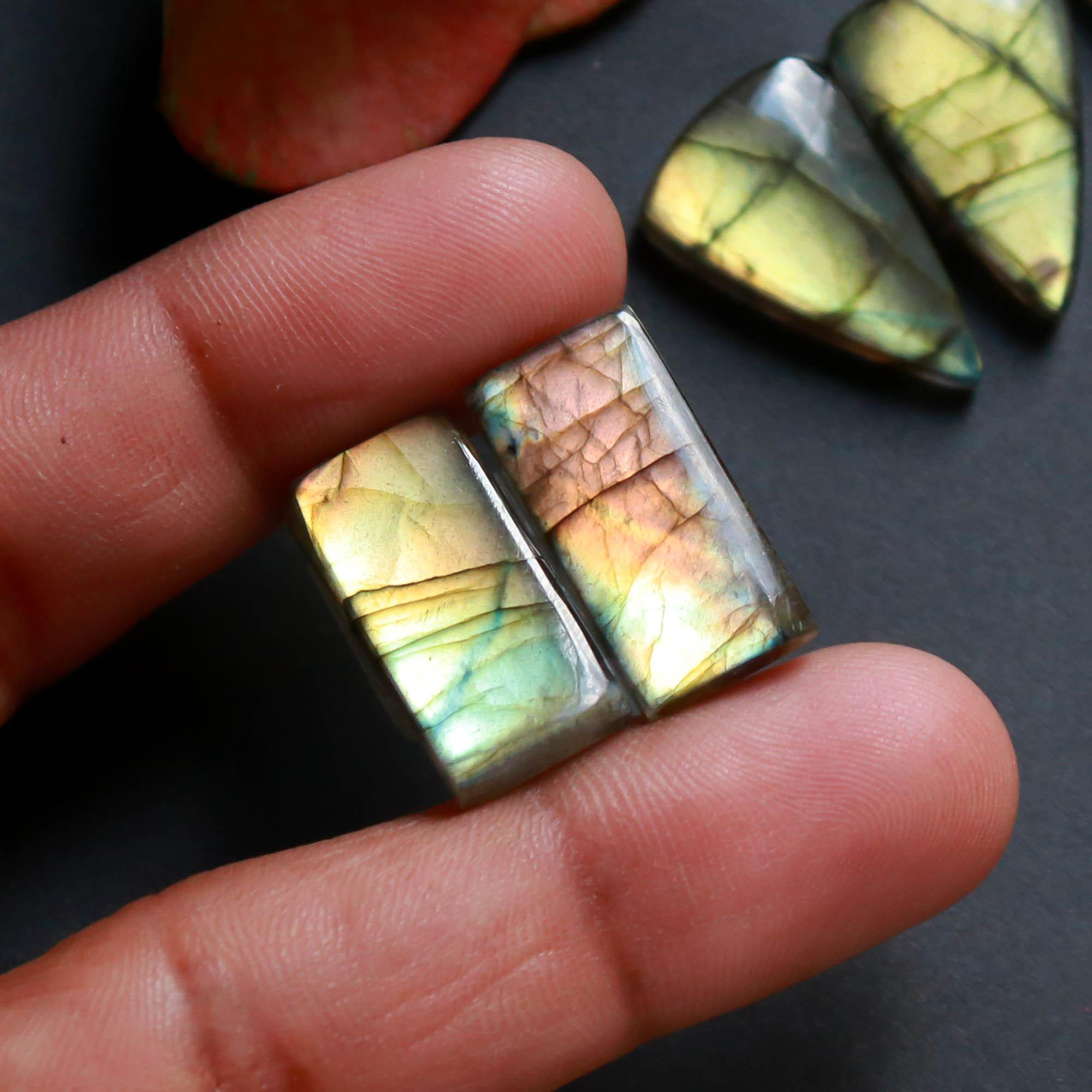 5Pairs 108Cts Natural Labradorite Gemstone Cabochon Pairs Lot 30x10 20x9mm 18527