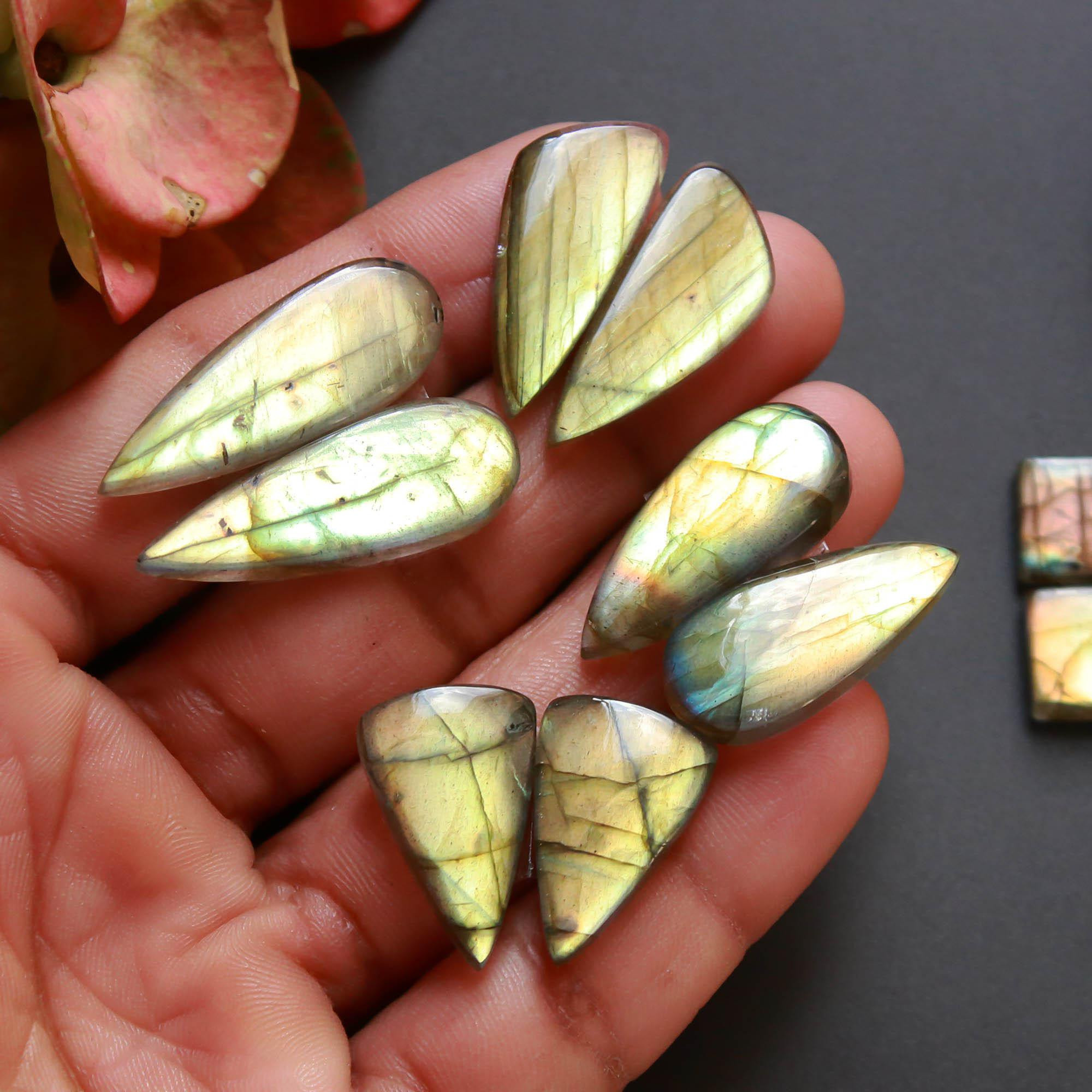 5Pairs 108Cts Natural Labradorite Gemstone Cabochon Pairs Lot 30x10 20x9mm 18527