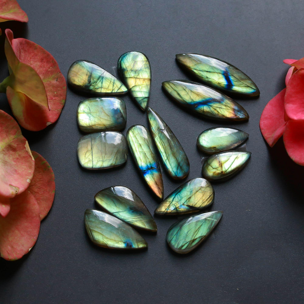 Image of 7Pairs 170Cts Natural Labradorite Gemstone Cabochon Pairs35x10 19x14mm #18528