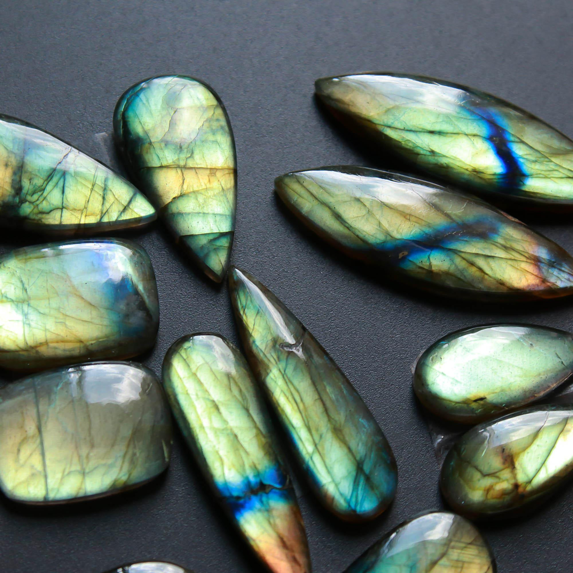 7Pairs 170Cts Natural Labradorite Gemstone Cabochon Pairs35x10 19x14mm 18528