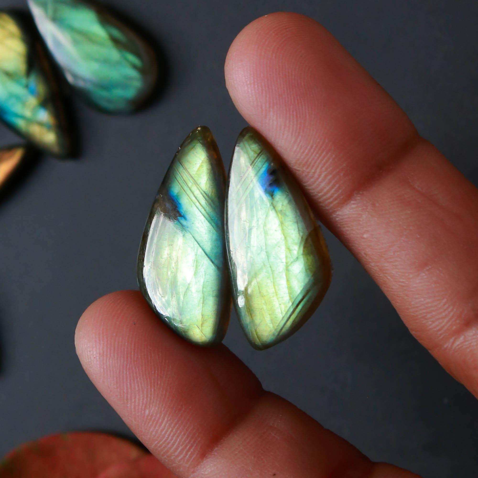 7Pairs 170Cts Natural Labradorite Gemstone Cabochon Pairs35x10 19x14mm 18528