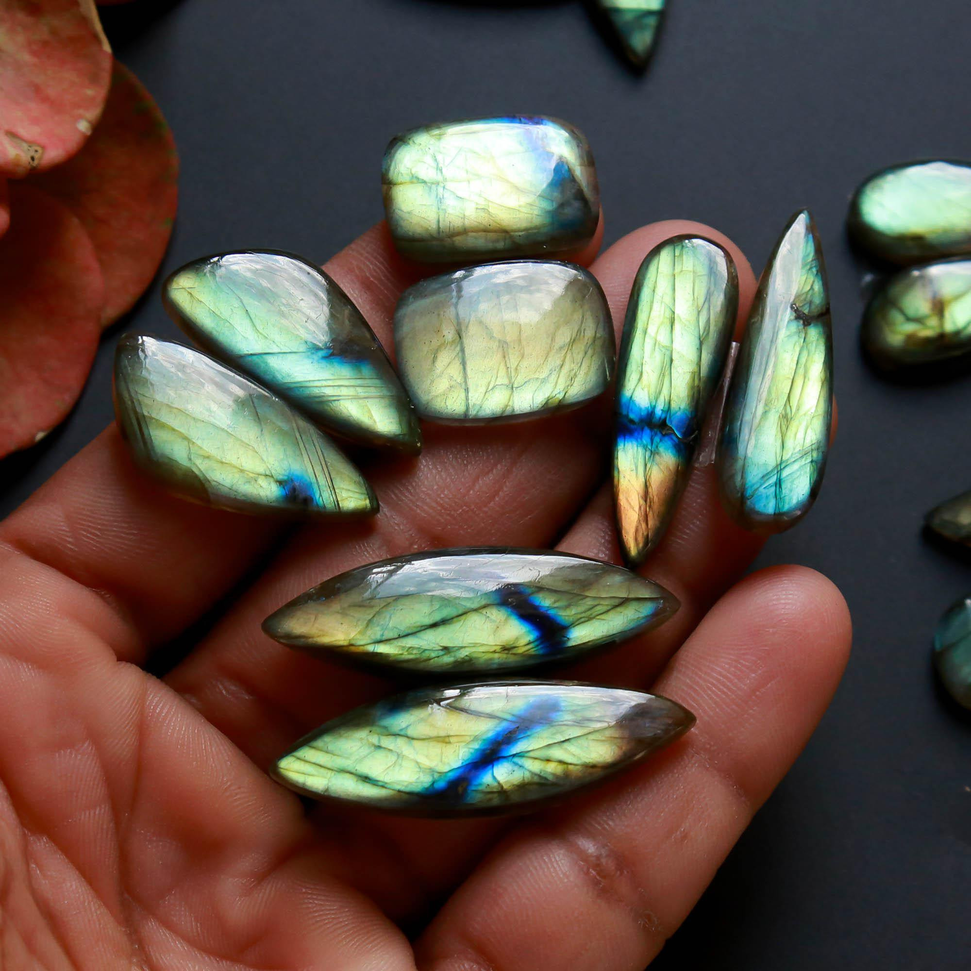 7Pairs 170Cts Natural Labradorite Gemstone Cabochon Pairs35x10 19x14mm 18528