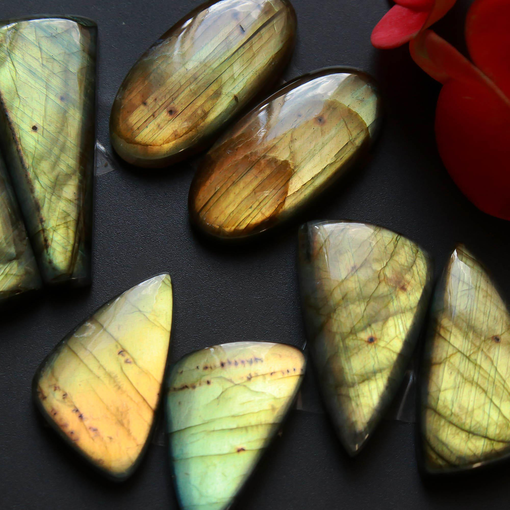 4Pairs 233Cts Natural Labradorite Gemstone Cabochon Pairs39x15 27x15mm 18529