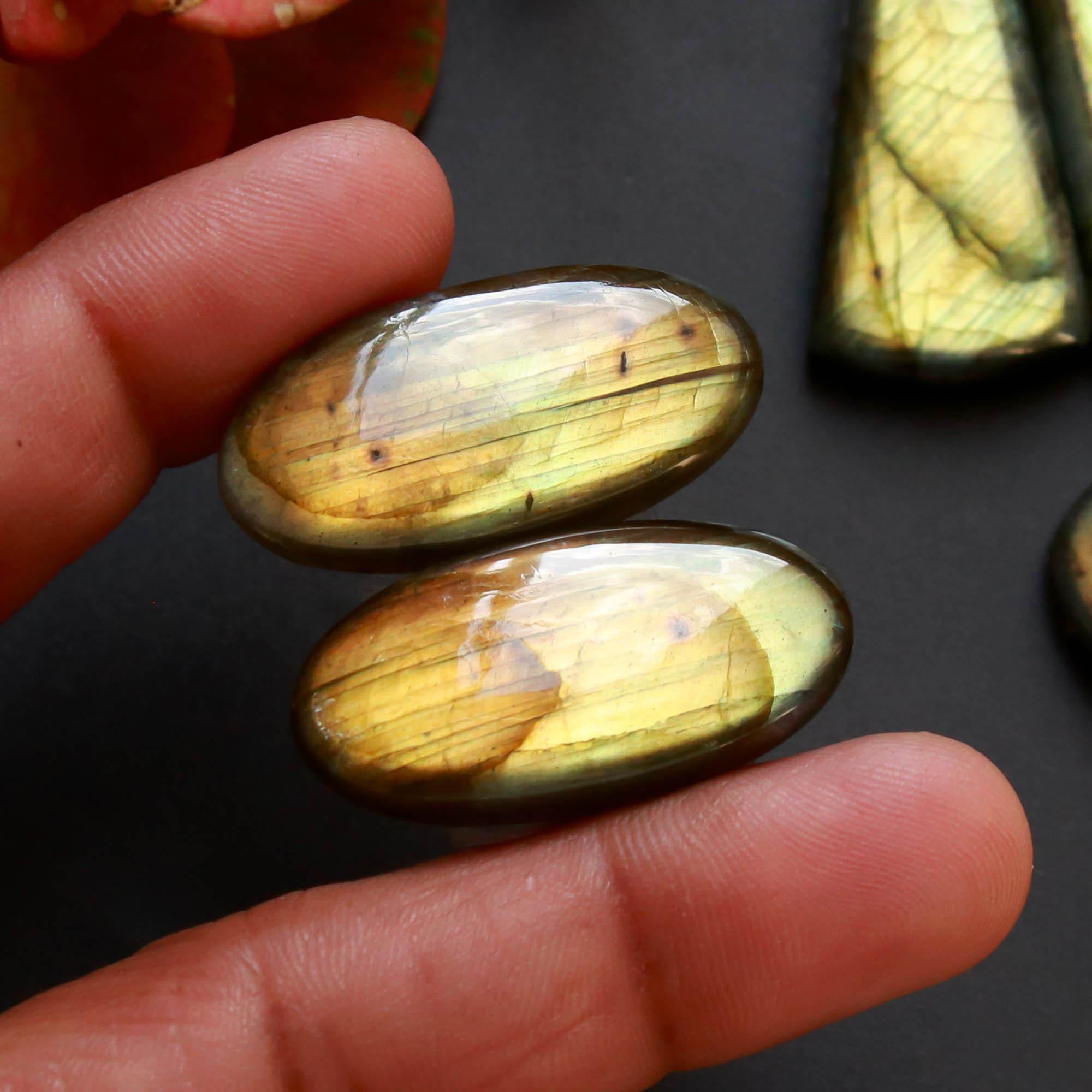 4Pairs 233Cts Natural Labradorite Gemstone Cabochon Pairs39x15 27x15mm 18529