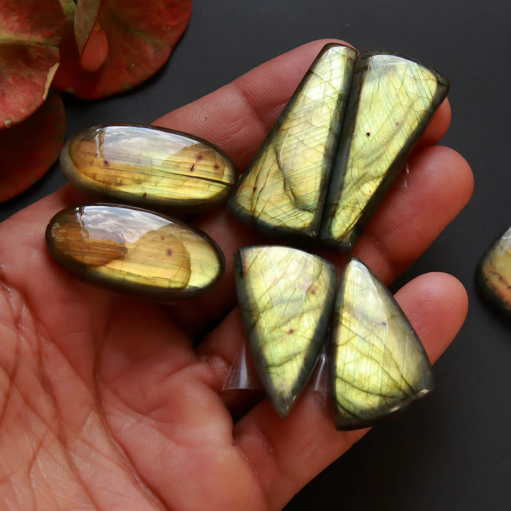 4Pairs 233Cts Natural Labradorite Gemstone Cabochon Pairs39x15 27x15mm 18529