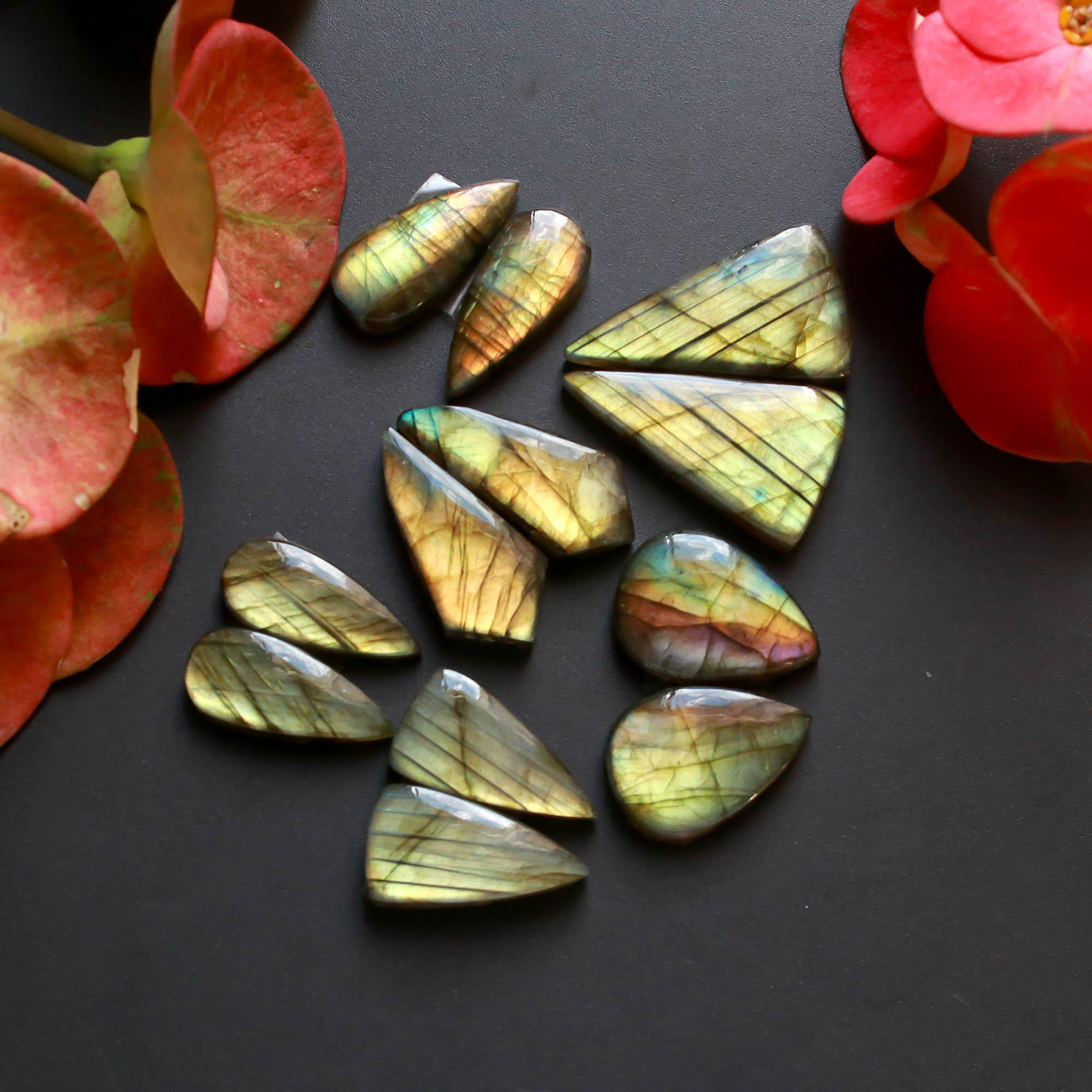 6Pairs 138Cts Natural Labradorite Gemstone Cabochon Pairs Lot 26x14 20x9mm 18530