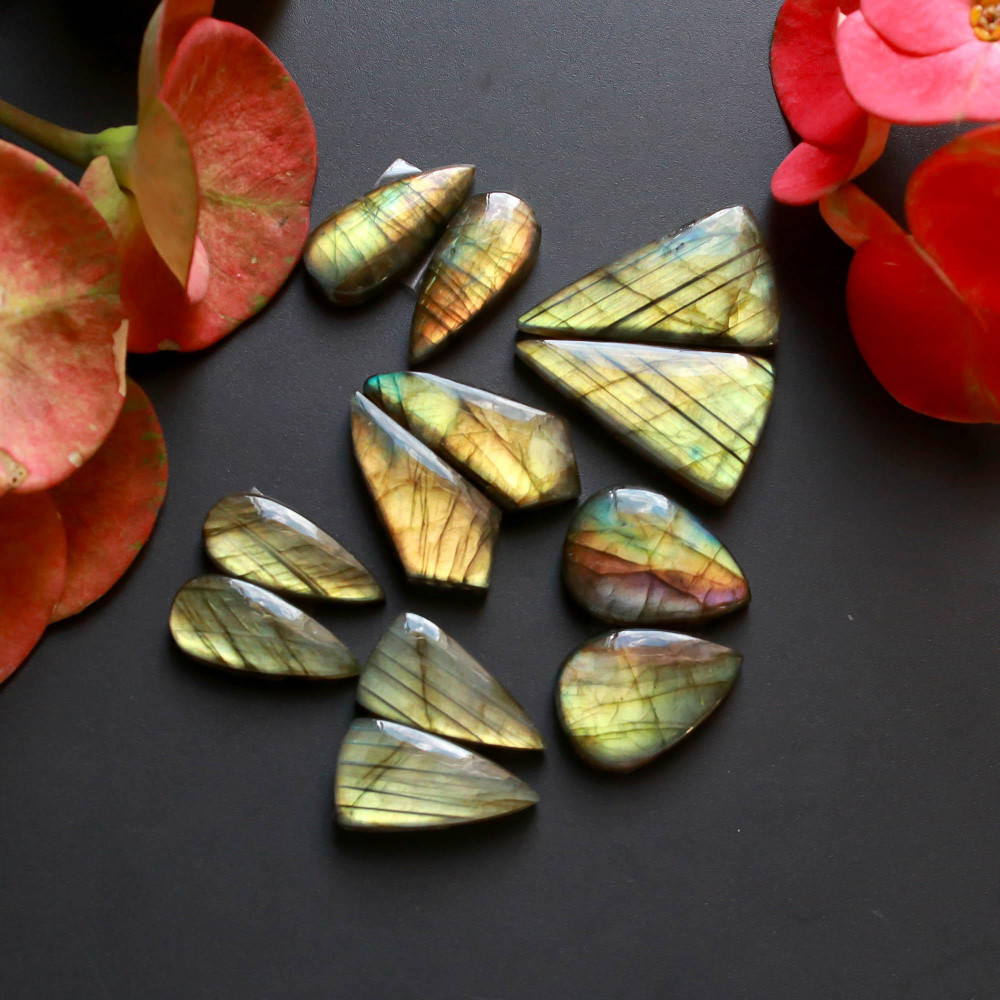 Image of 6Pairs 138Cts Natural Labradorite Gemstone Cabochon Pairs Lot 26x14 20x9mm #18530