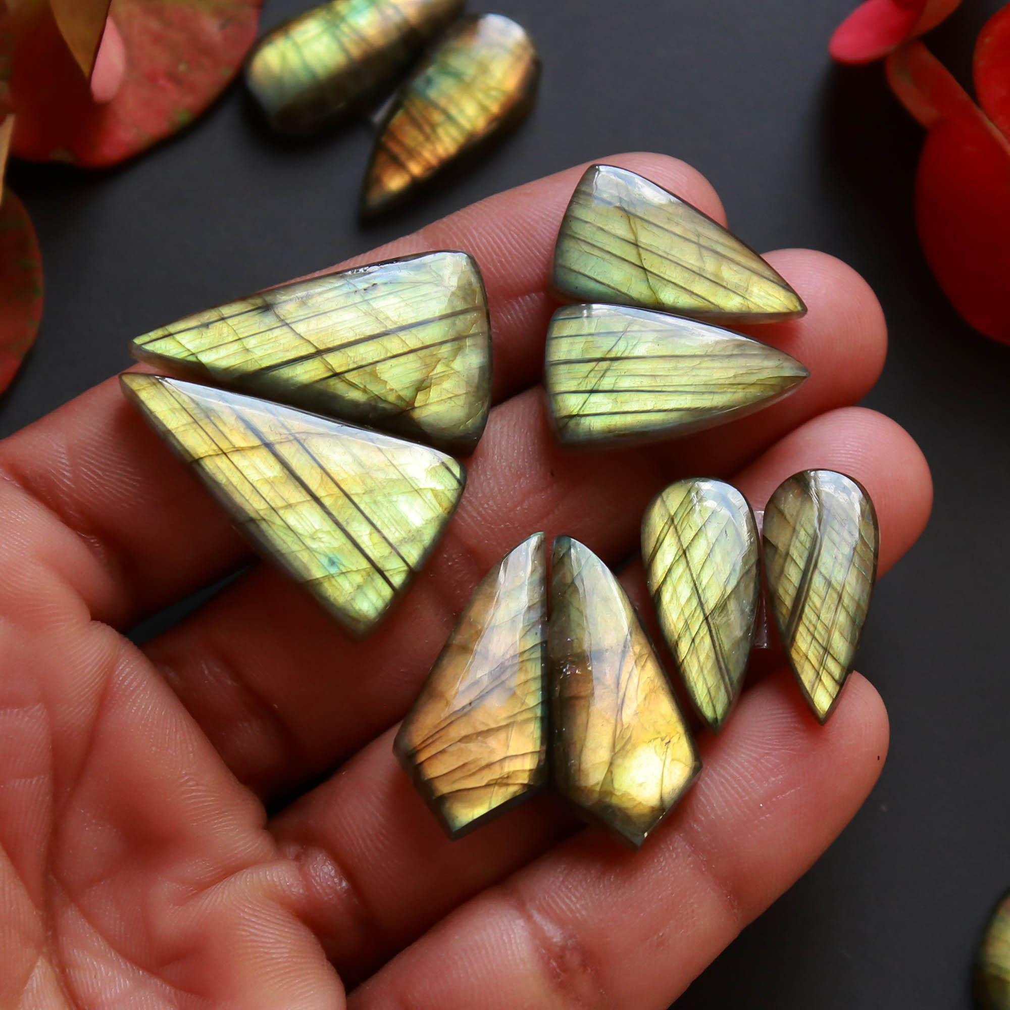 6Pairs 138Cts Natural Labradorite Gemstone Cabochon Pairs Lot 26x14 20x9mm 18530