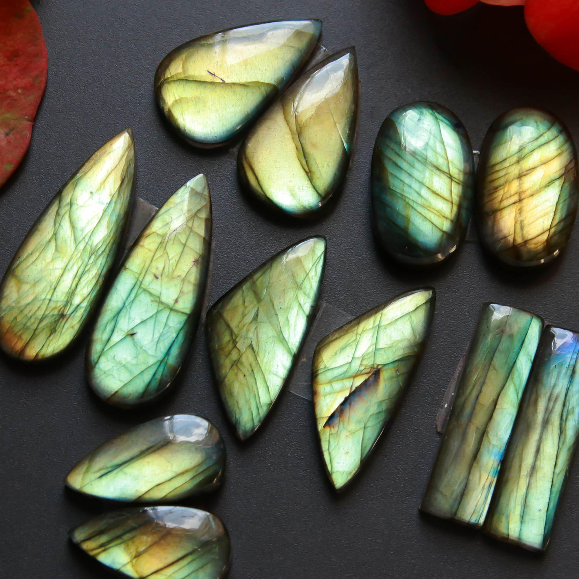 6Pairs 150Cts Natural Labradorite Gemstone Cabochon Pairs30x10 20x10mm 18531