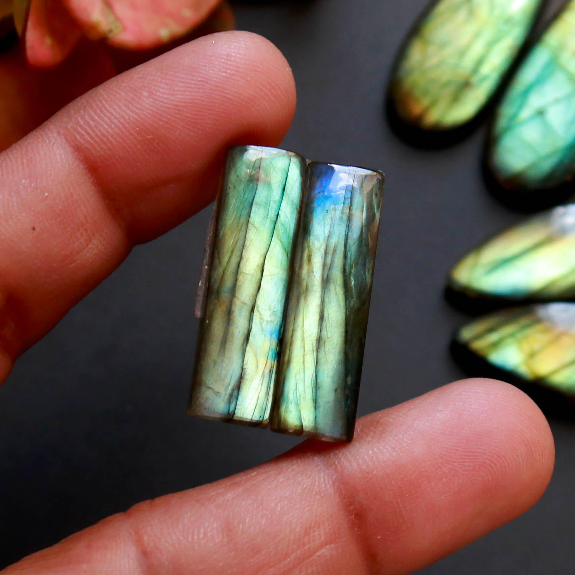 6Pairs 150Cts Natural Labradorite Gemstone Cabochon Pairs30x10 20x10mm 18531