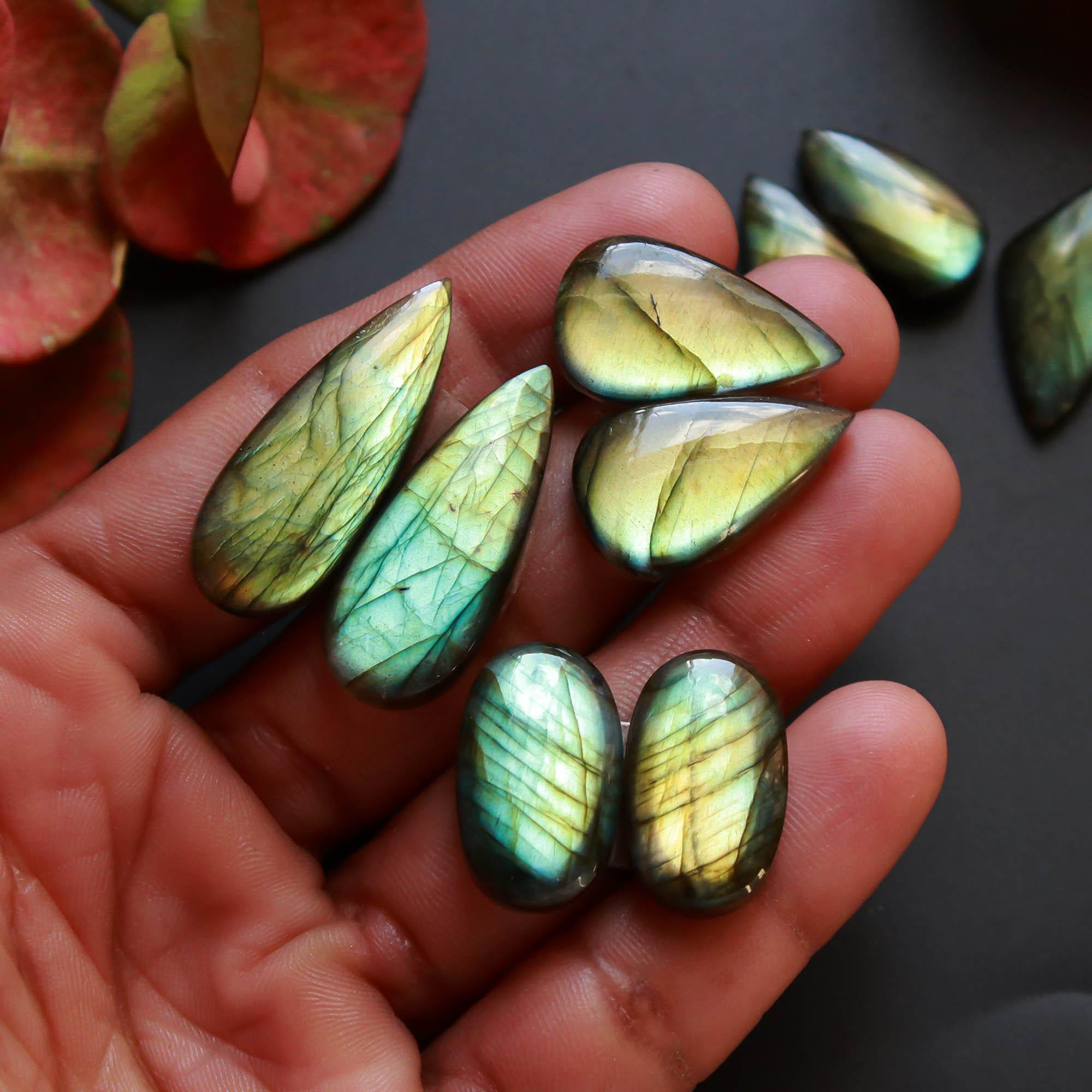 6Pairs 150Cts Natural Labradorite Gemstone Cabochon Pairs30x10 20x10mm 18531