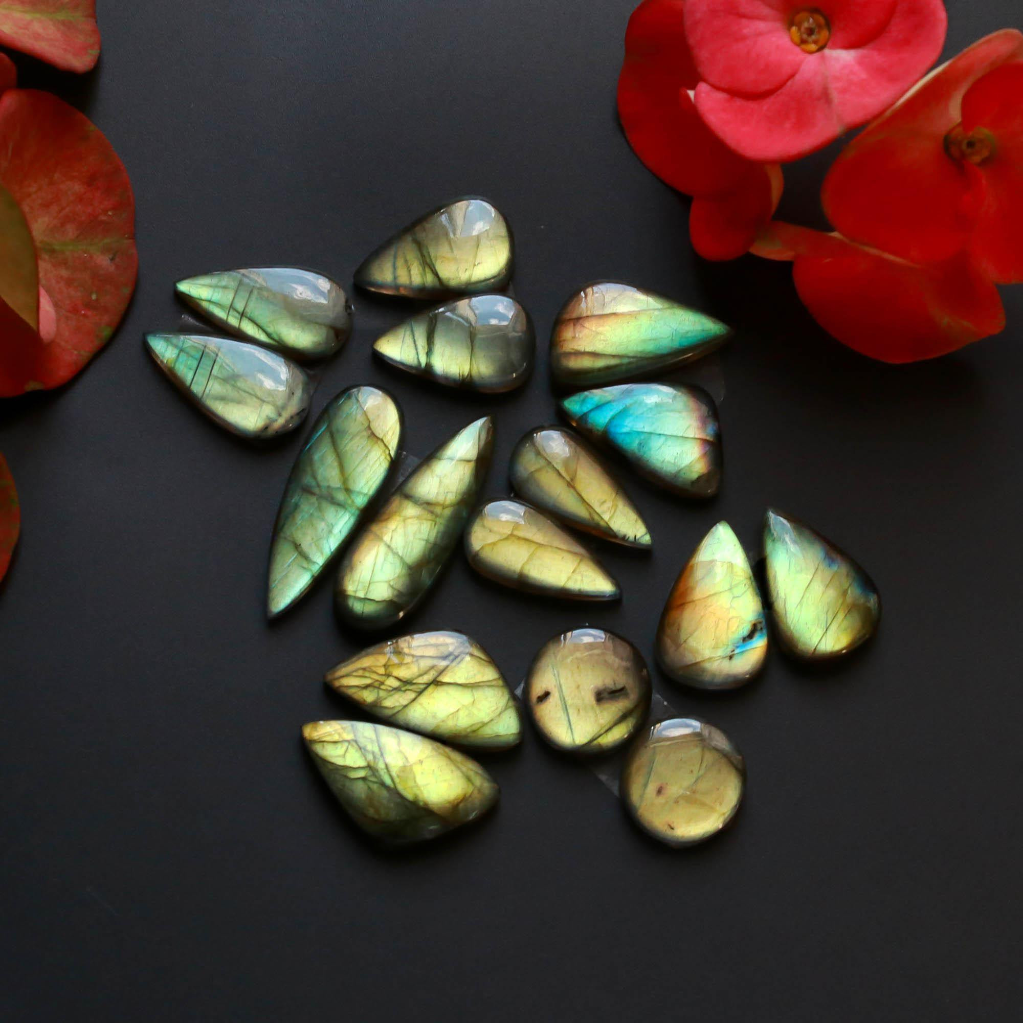 8Pairs 159Cts Natural Labradorite Gemstone Cabochon Pairs30x10 13x13mm 18533