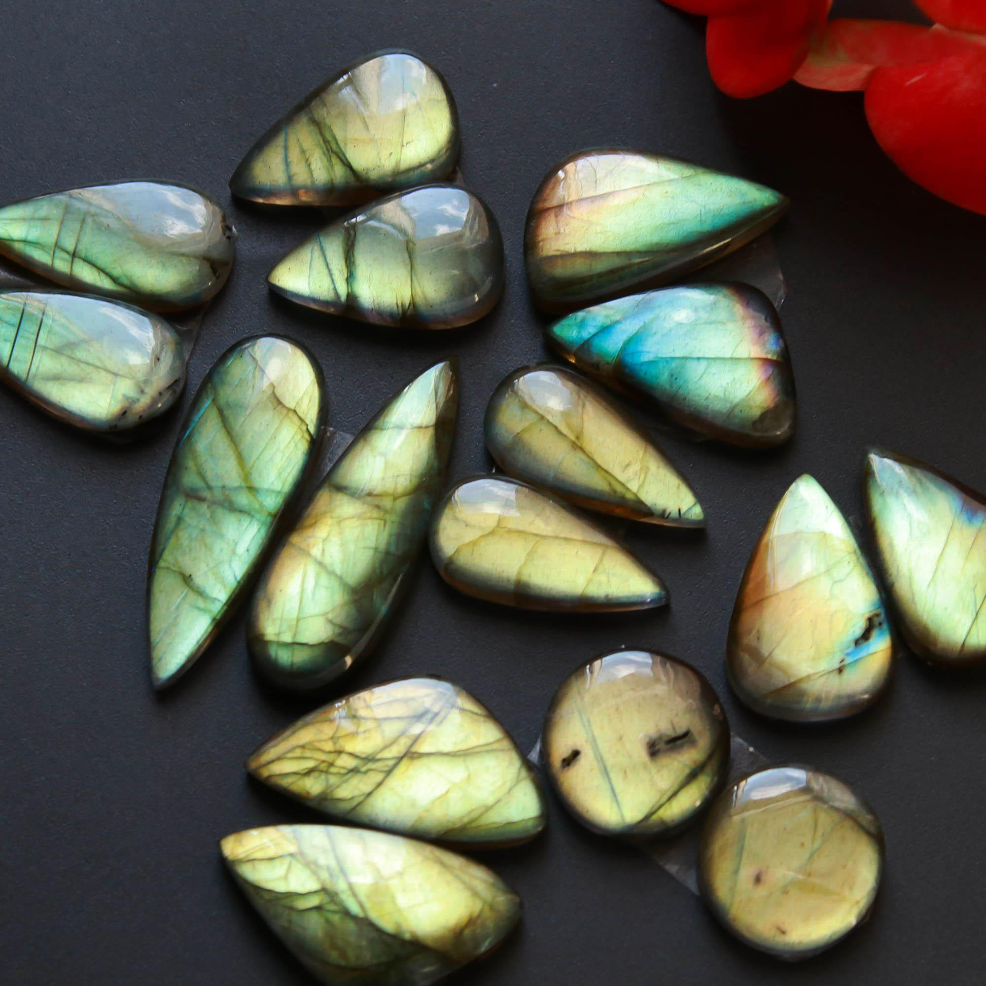 8Pairs 159Cts Natural Labradorite Gemstone Cabochon Pairs30x10 13x13mm 18533