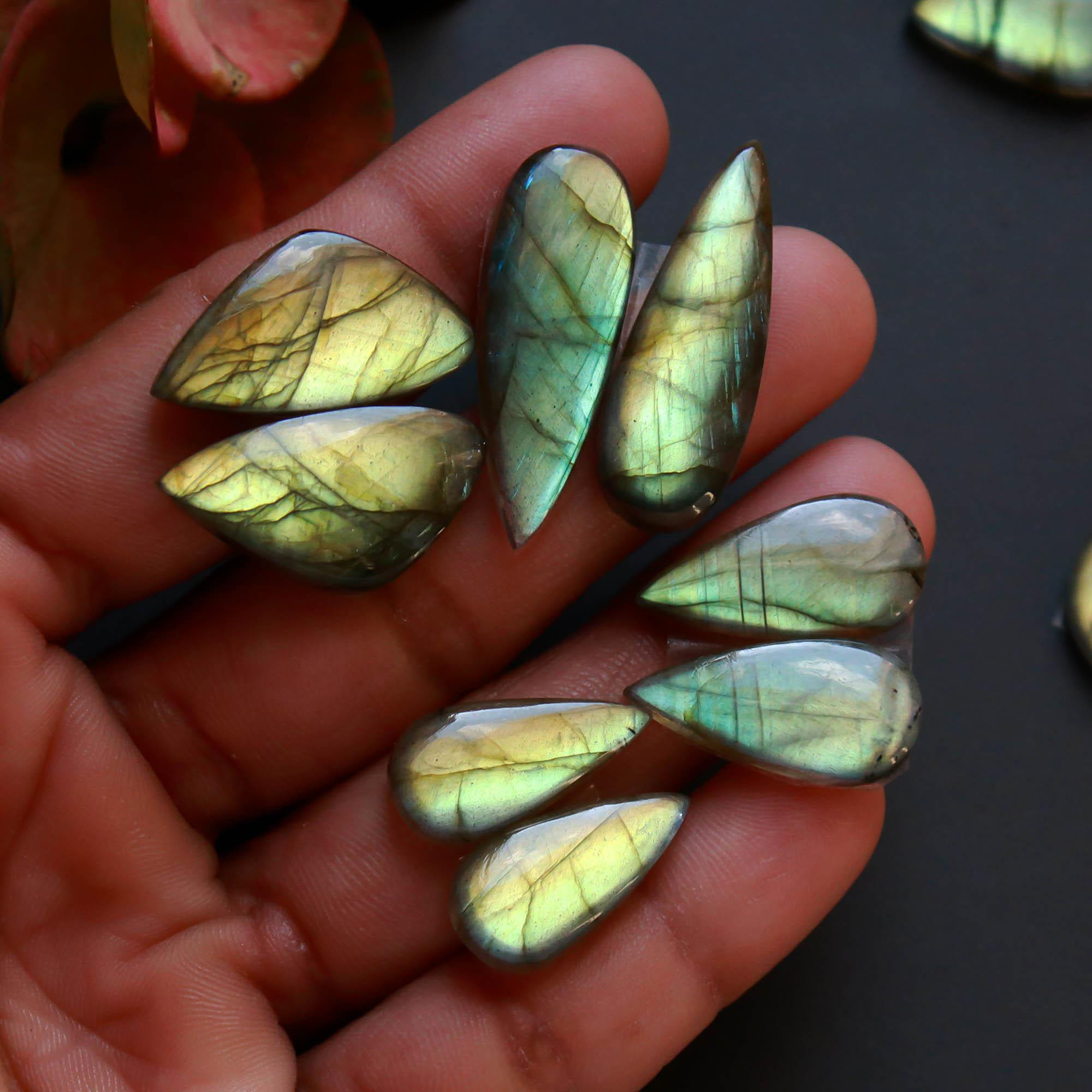 8Pairs 159Cts Natural Labradorite Gemstone Cabochon Pairs30x10 13x13mm 18533