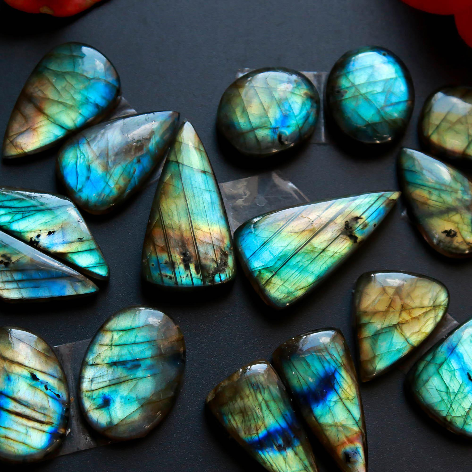 8Pairs 208Cts Natural Labradorite Gemstone Cabochon Pairs26x14 15x13mm 18534