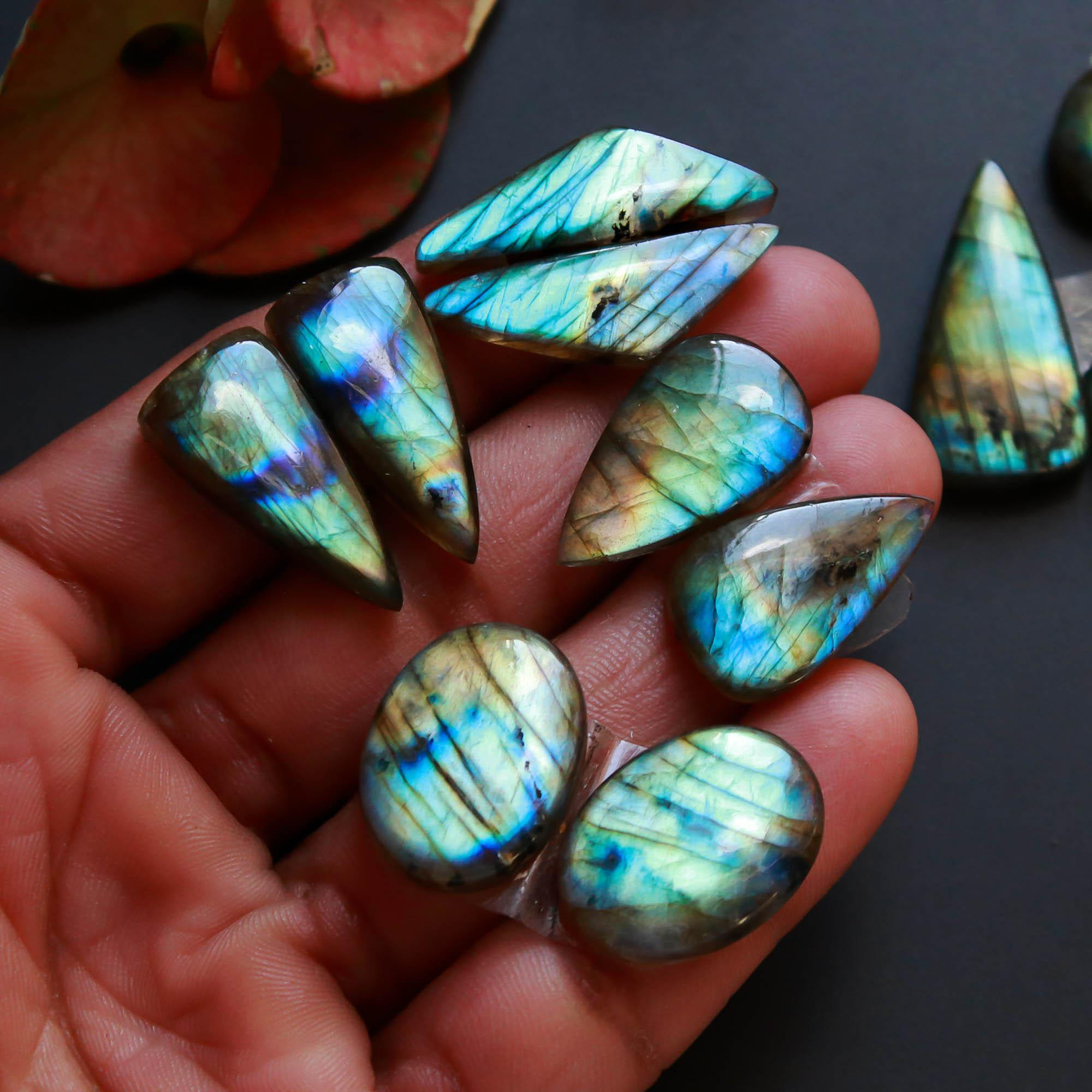 8Pairs 208Cts Natural Labradorite Gemstone Cabochon Pairs26x14 15x13mm 18534