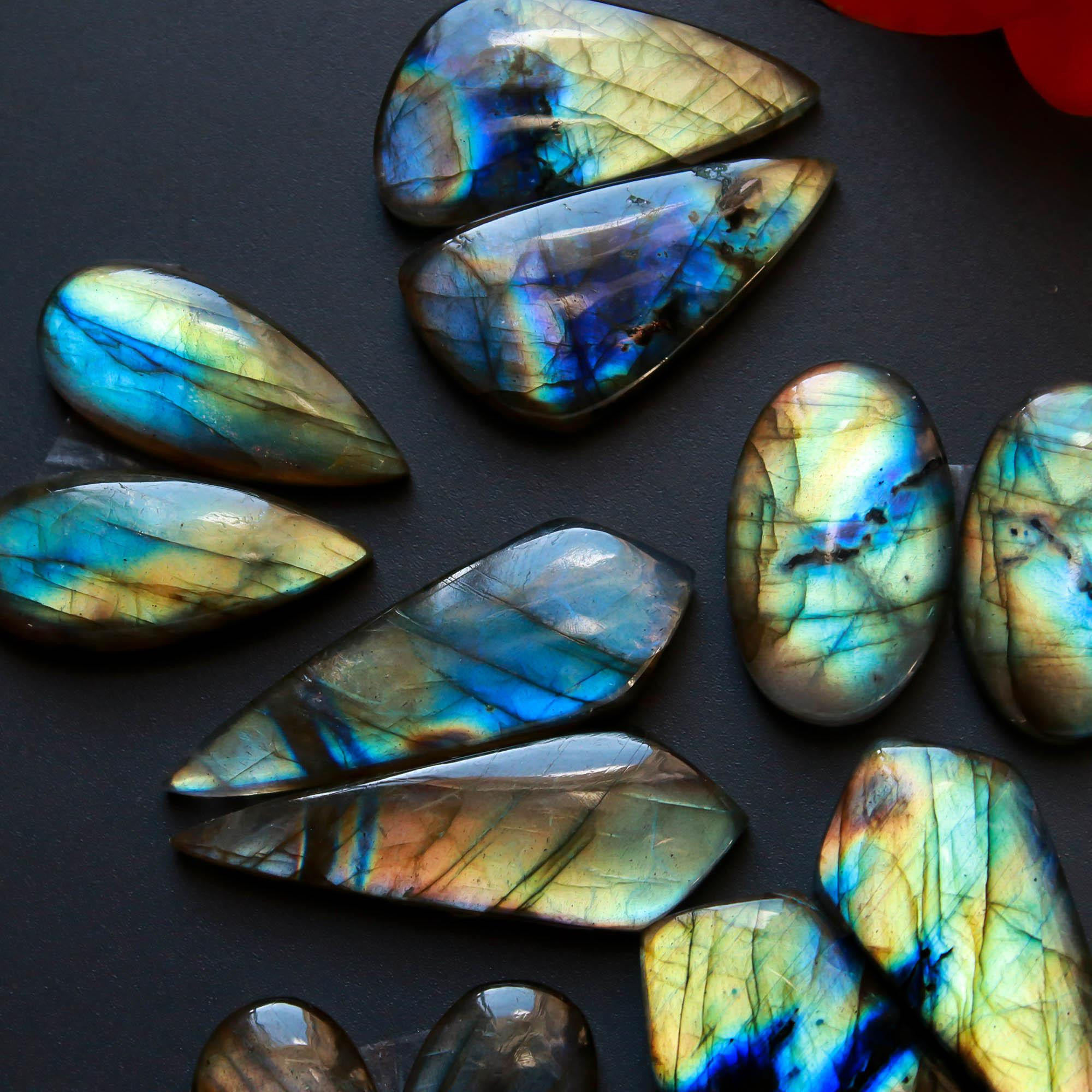 6Pairs 169Cts Natural Labradorite Gemstone Cabochon Pairs35x10 15x10mm 18535