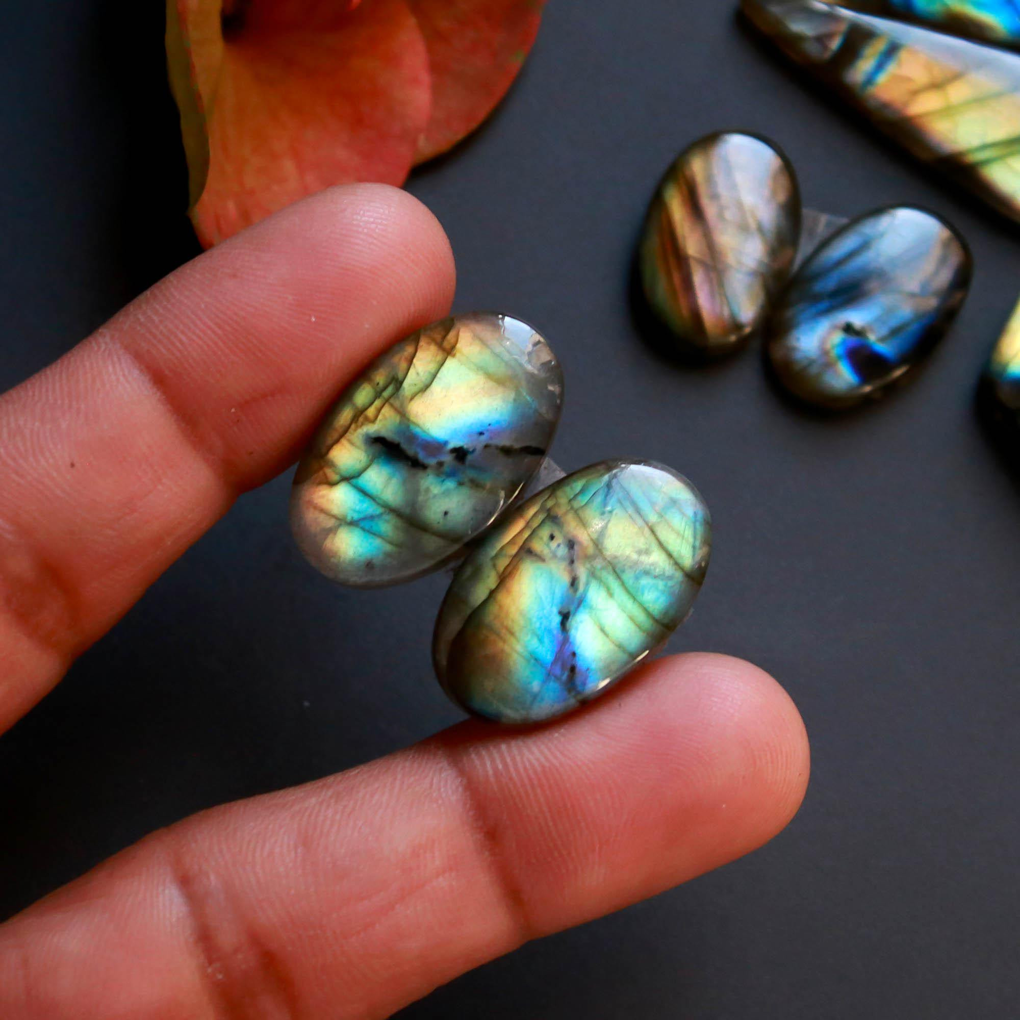 6Pairs 169Cts Natural Labradorite Gemstone Cabochon Pairs35x10 15x10mm 18535