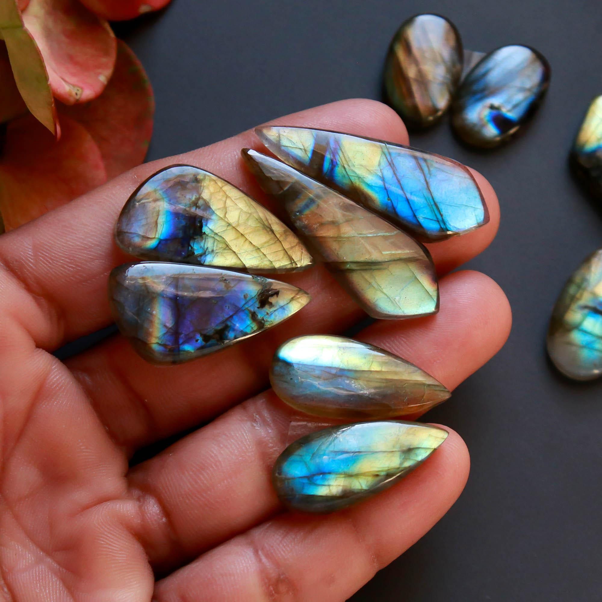 6Pairs 169Cts Natural Labradorite Gemstone Cabochon Pairs35x10 15x10mm 18535