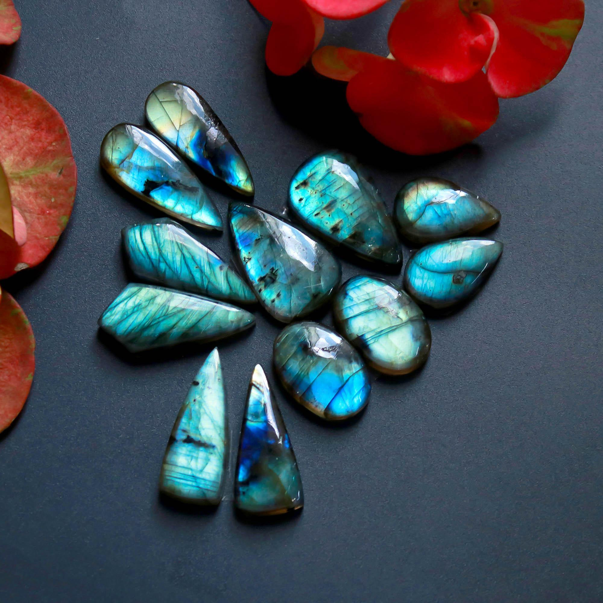 6Pairs 150Cts Natural Labradorite Gemstone Cabochon Pairs25x10 16x10mm 18538